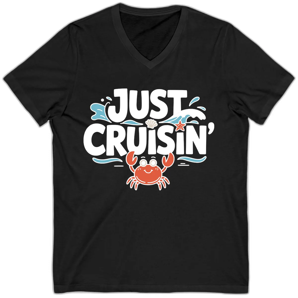 Just Cruisin Crab Vacation Design V-Neck in Black