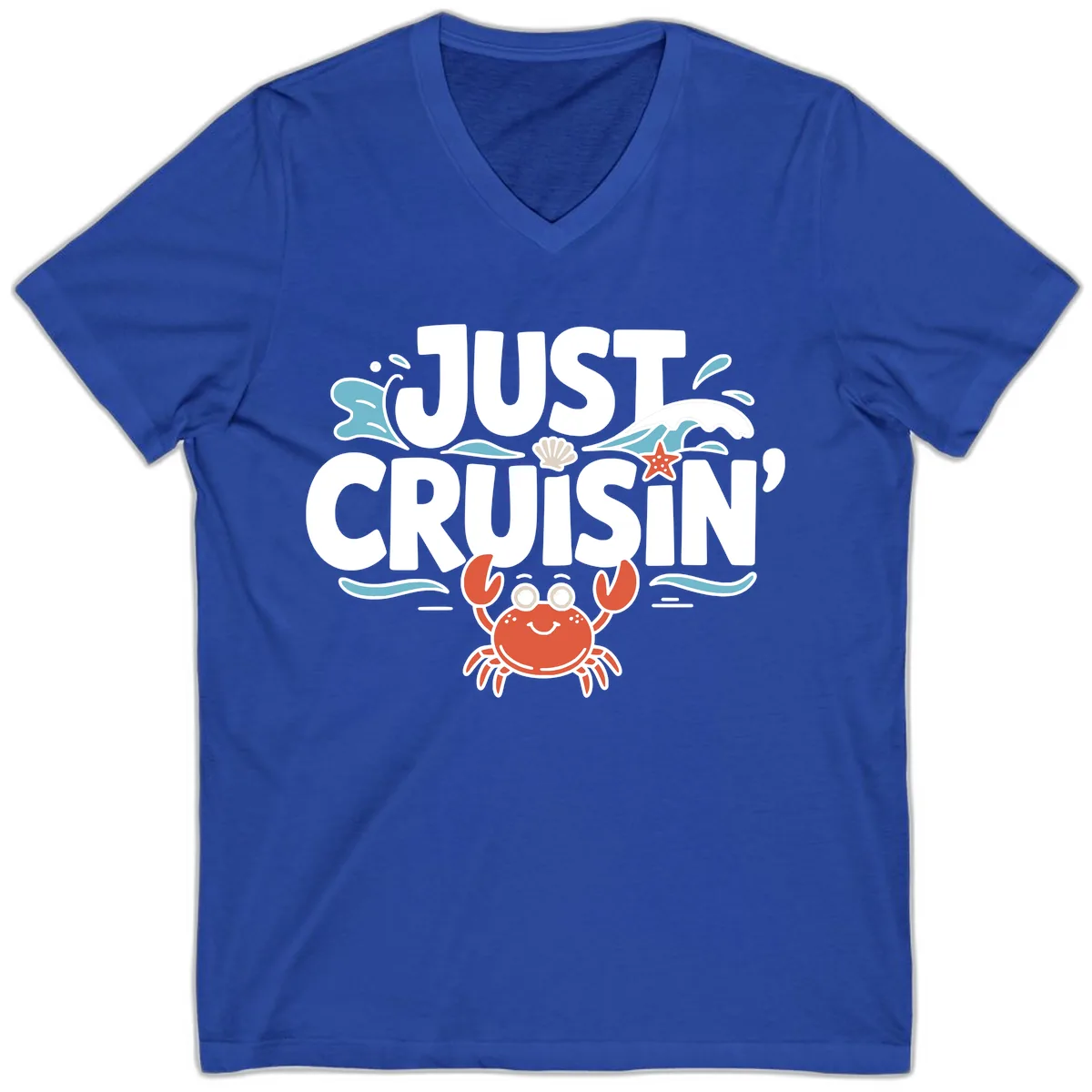Just Cruisin Crab Vacation Design V-Neck in True Royal