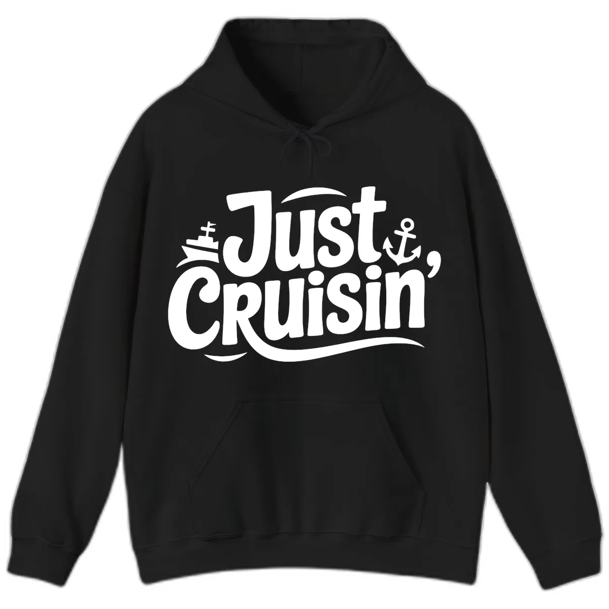 Just Cruisin' with Ship and Anchor Hoodie in Black