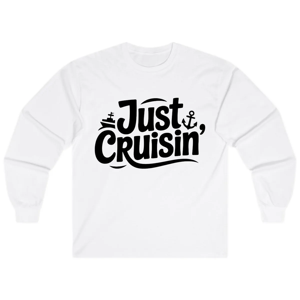 Just Cruisin' with Ship and Anchor Long Sleeve in White