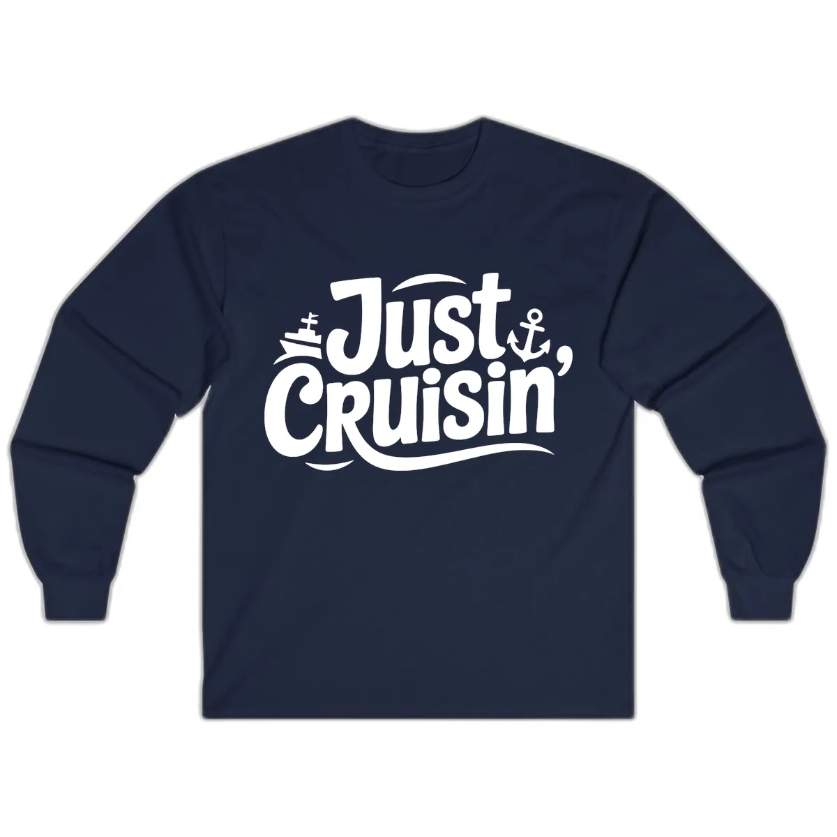 Just Cruisin' with Ship and Anchor Long Sleeve in Navy