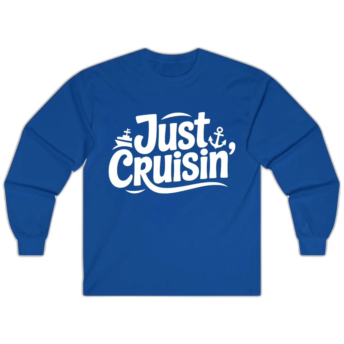 Just Cruisin' with Ship and Anchor Long Sleeve in Royal