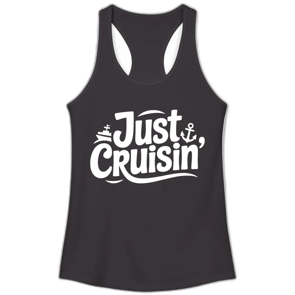 Just Cruisin' with Ship and Anchor Ladies Tank in Black