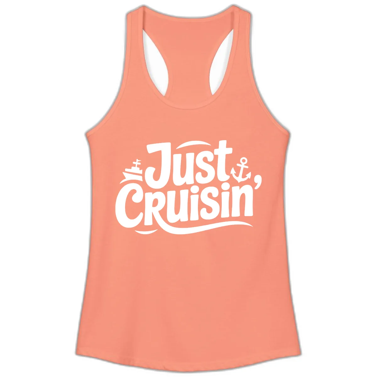 Just Cruisin' with Ship and Anchor Ladies Tank in Solid Light Orange