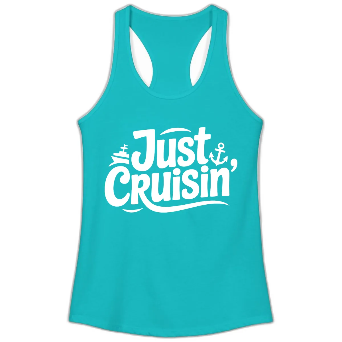 Just Cruisin' with Ship and Anchor Ladies Tank in Tahiti Blue