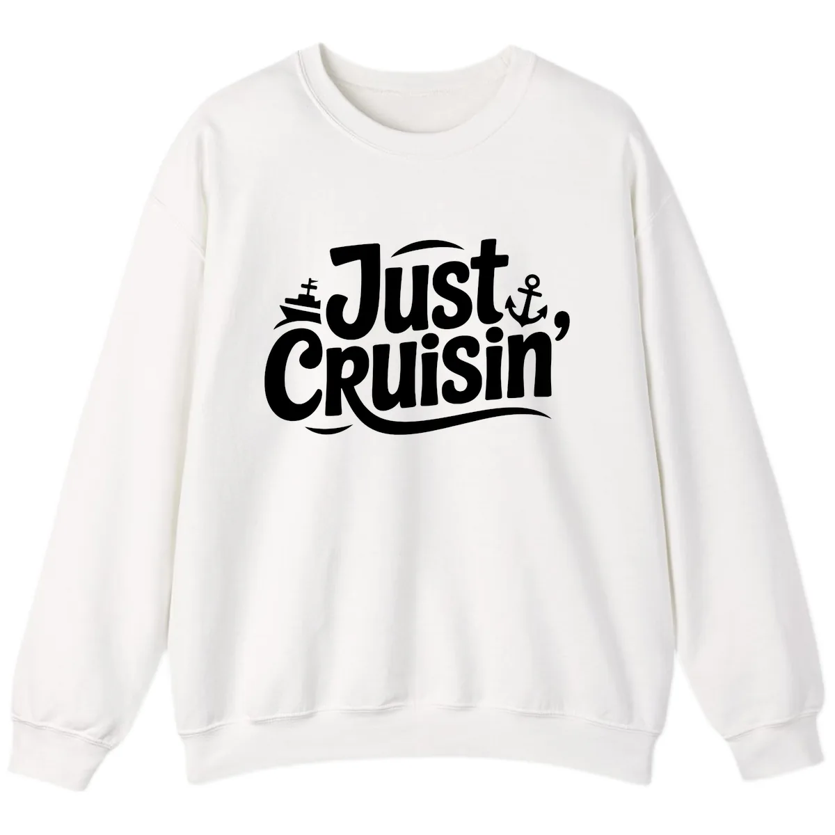 Just Cruisin' with Ship and Anchor Sweatshirt in White