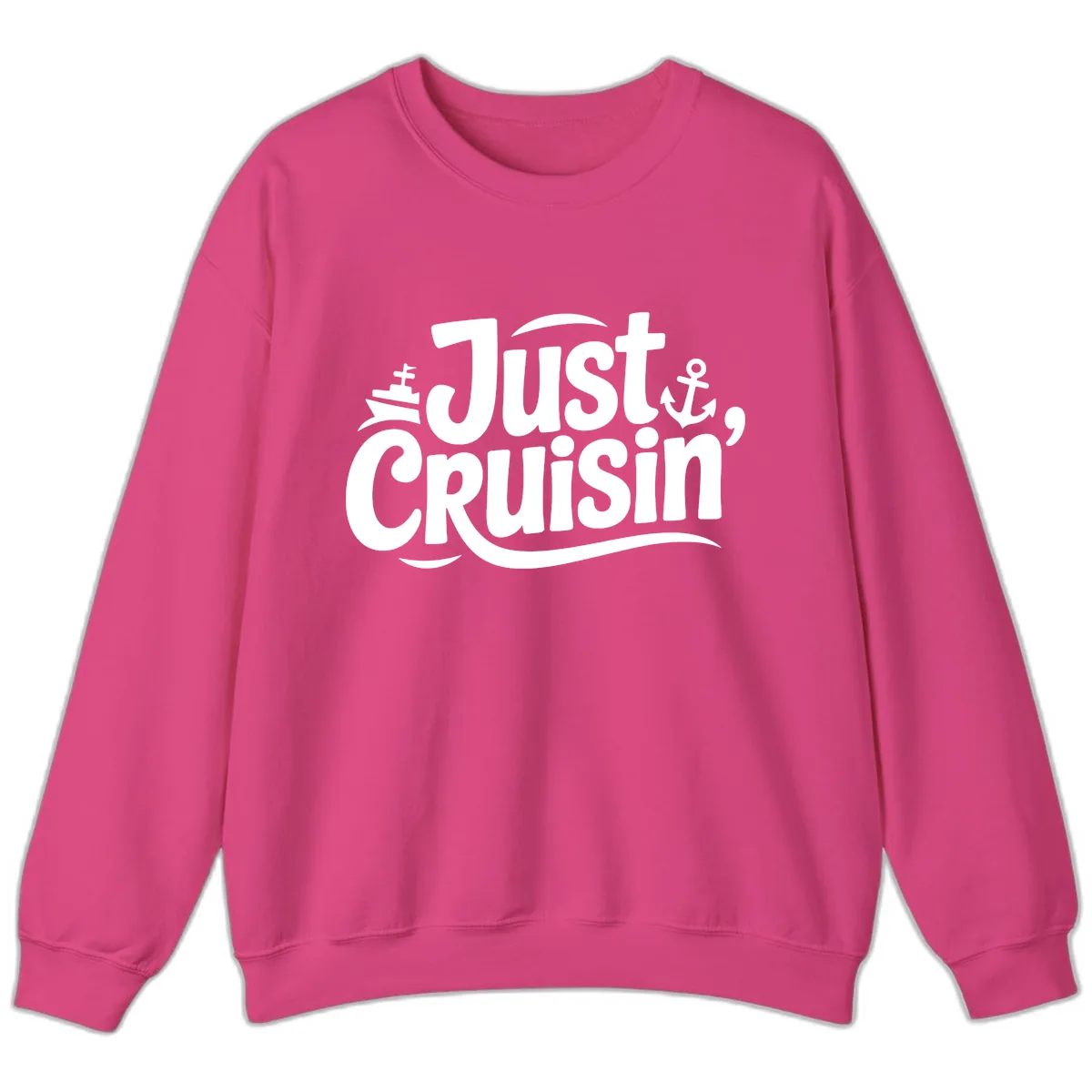 Just Cruisin' with Ship and Anchor Sweatshirt in Heliconia