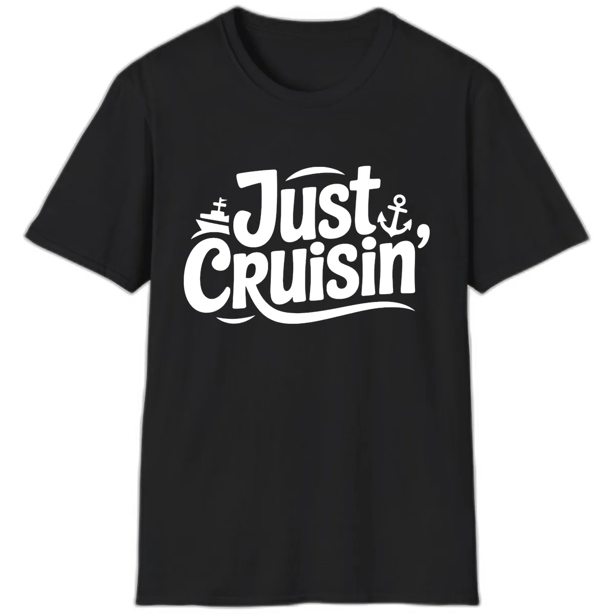 Just Cruisin' with Ship and Anchor T-Shirt in Black