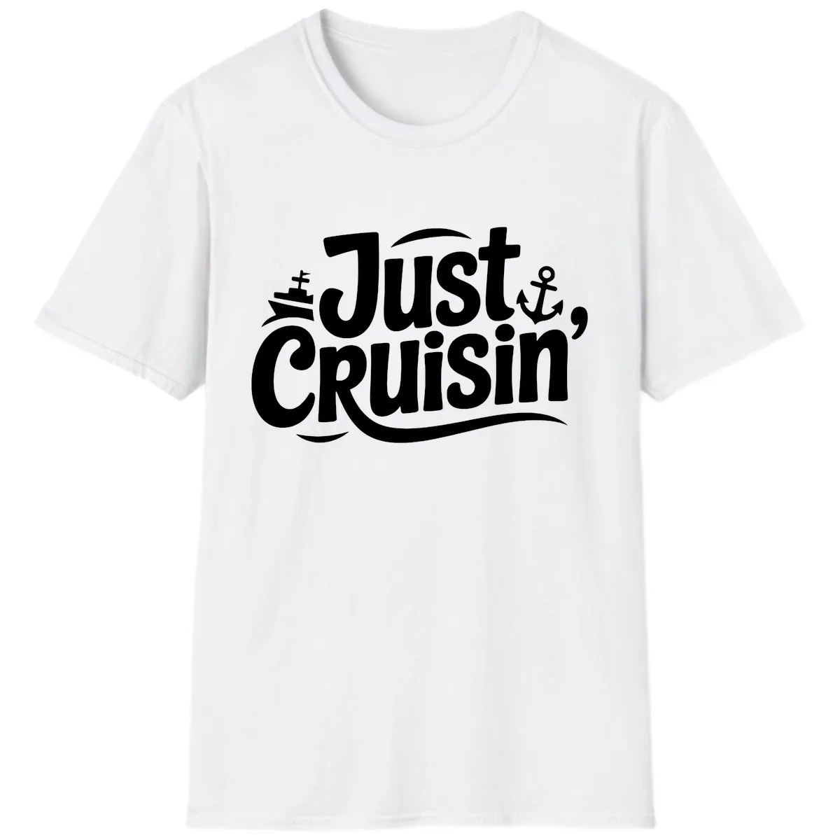 Just Cruisin' with Ship and Anchor T-Shirt in White