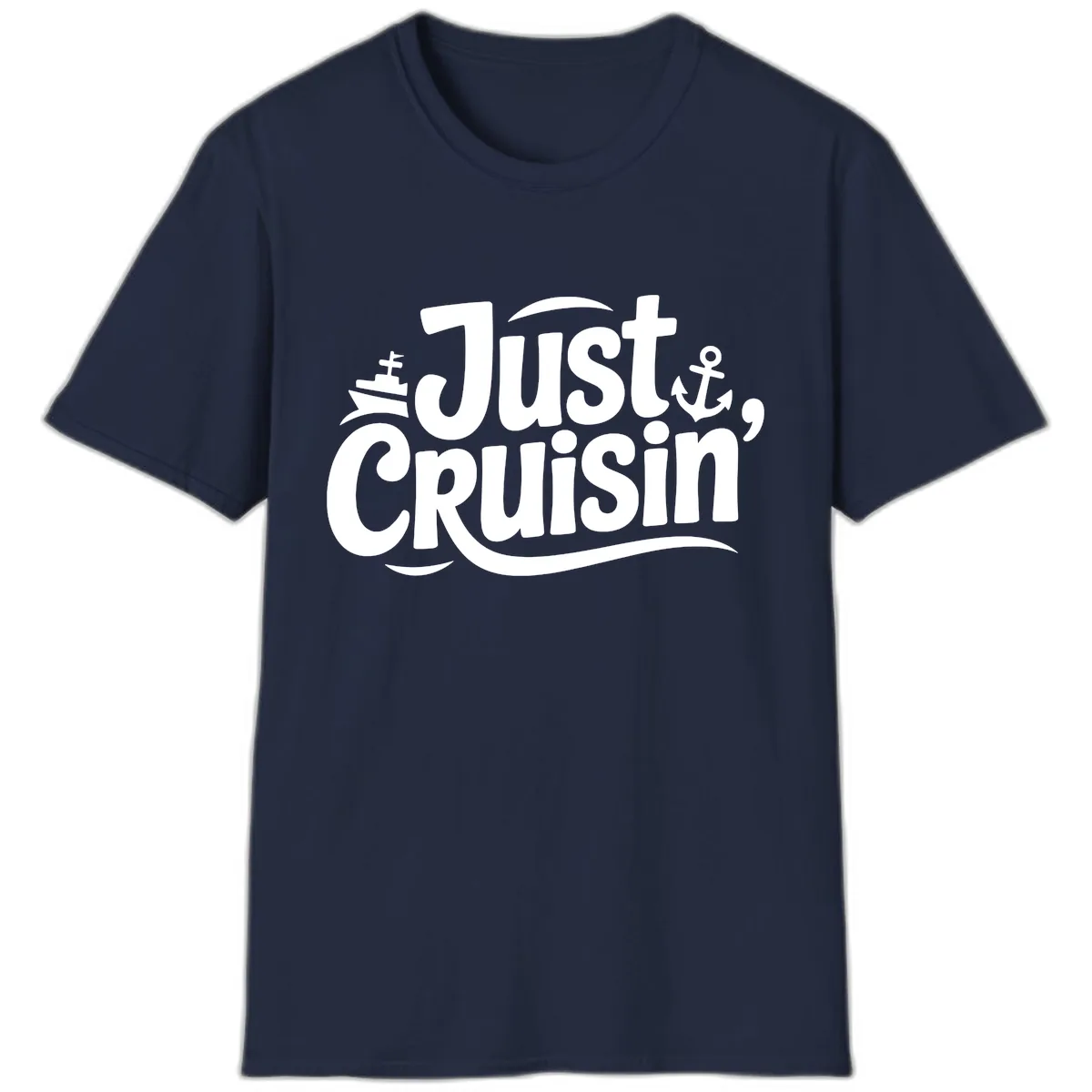 Just Cruisin' with Ship and Anchor T-Shirt in Navy