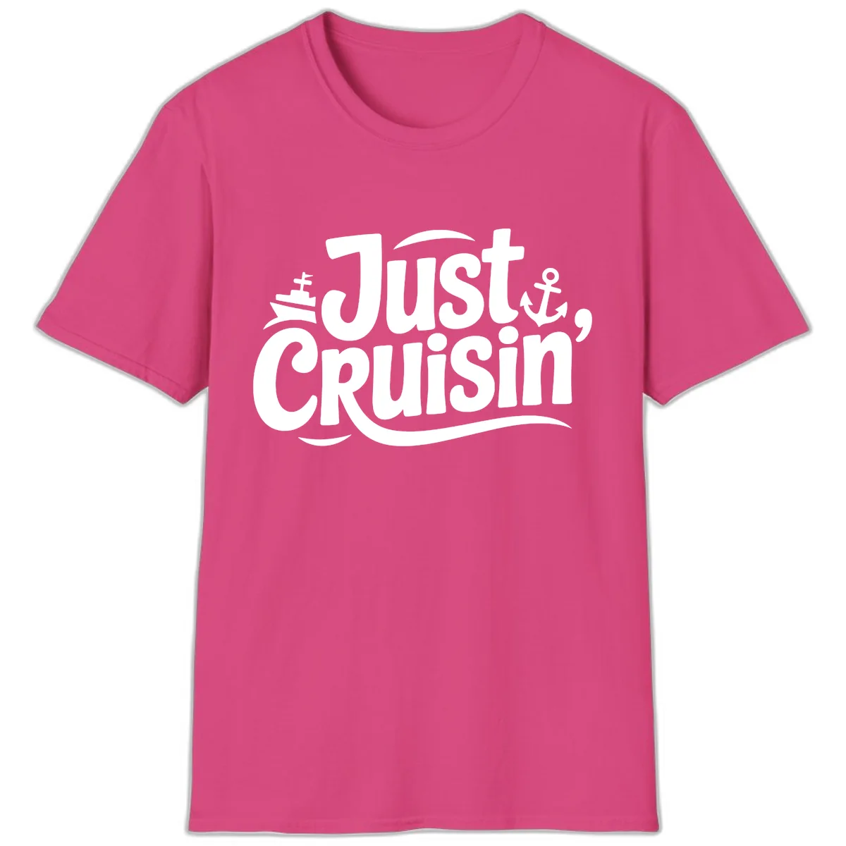 Just Cruisin' with Ship and Anchor T-Shirt in Heliconia