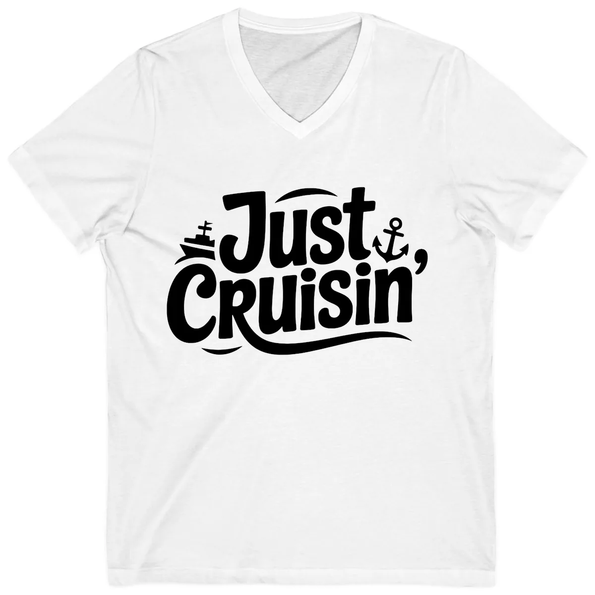 Just Cruisin' with Ship and Anchor V-Neck in White