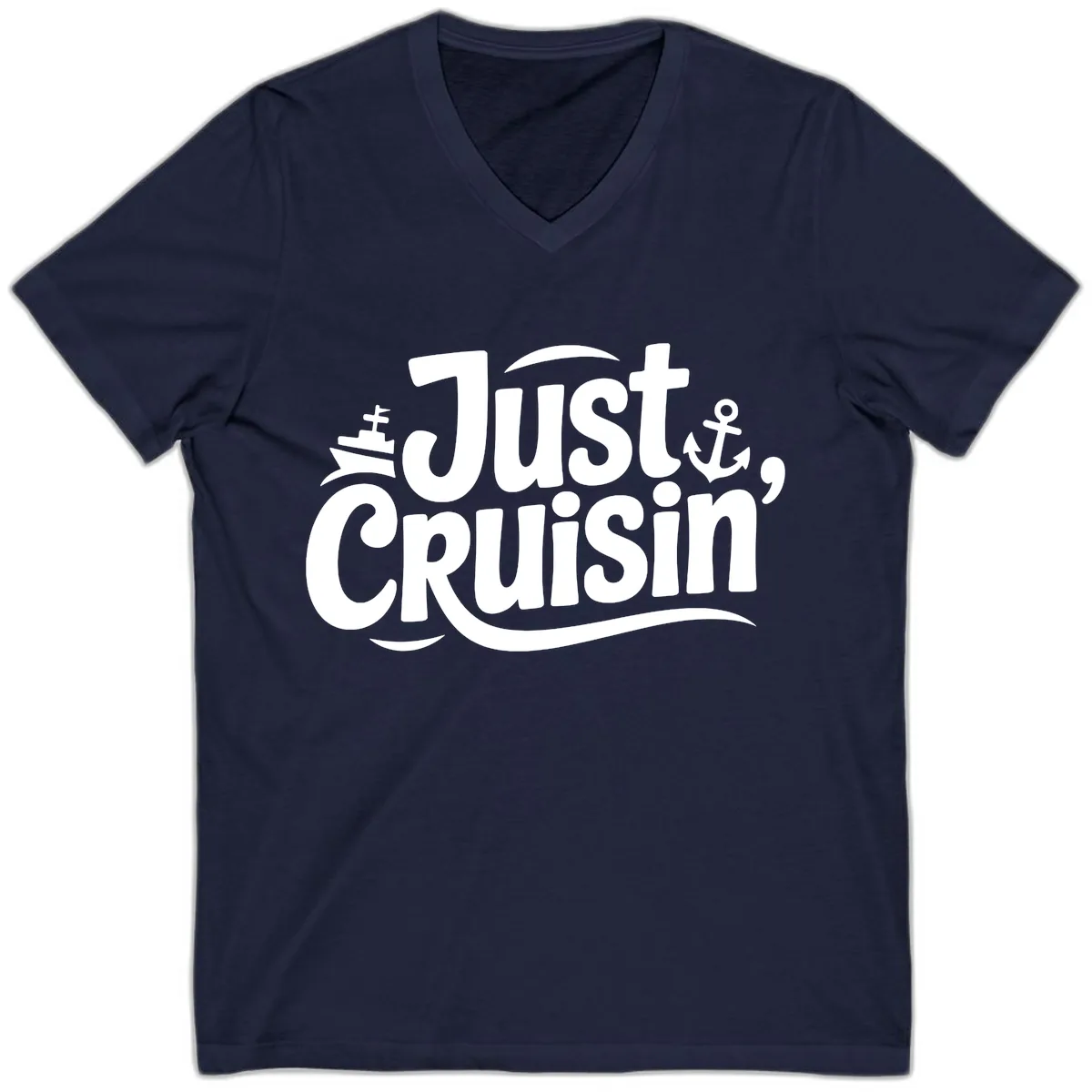Just Cruisin' with Ship and Anchor V-Neck in Navy