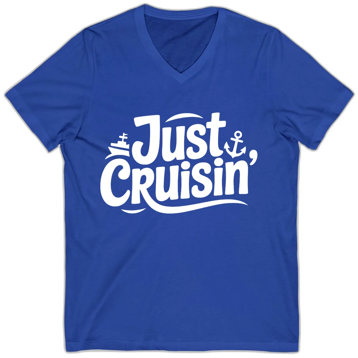 Just Cruisin' with Ship and Anchor V-Neck in True Royal