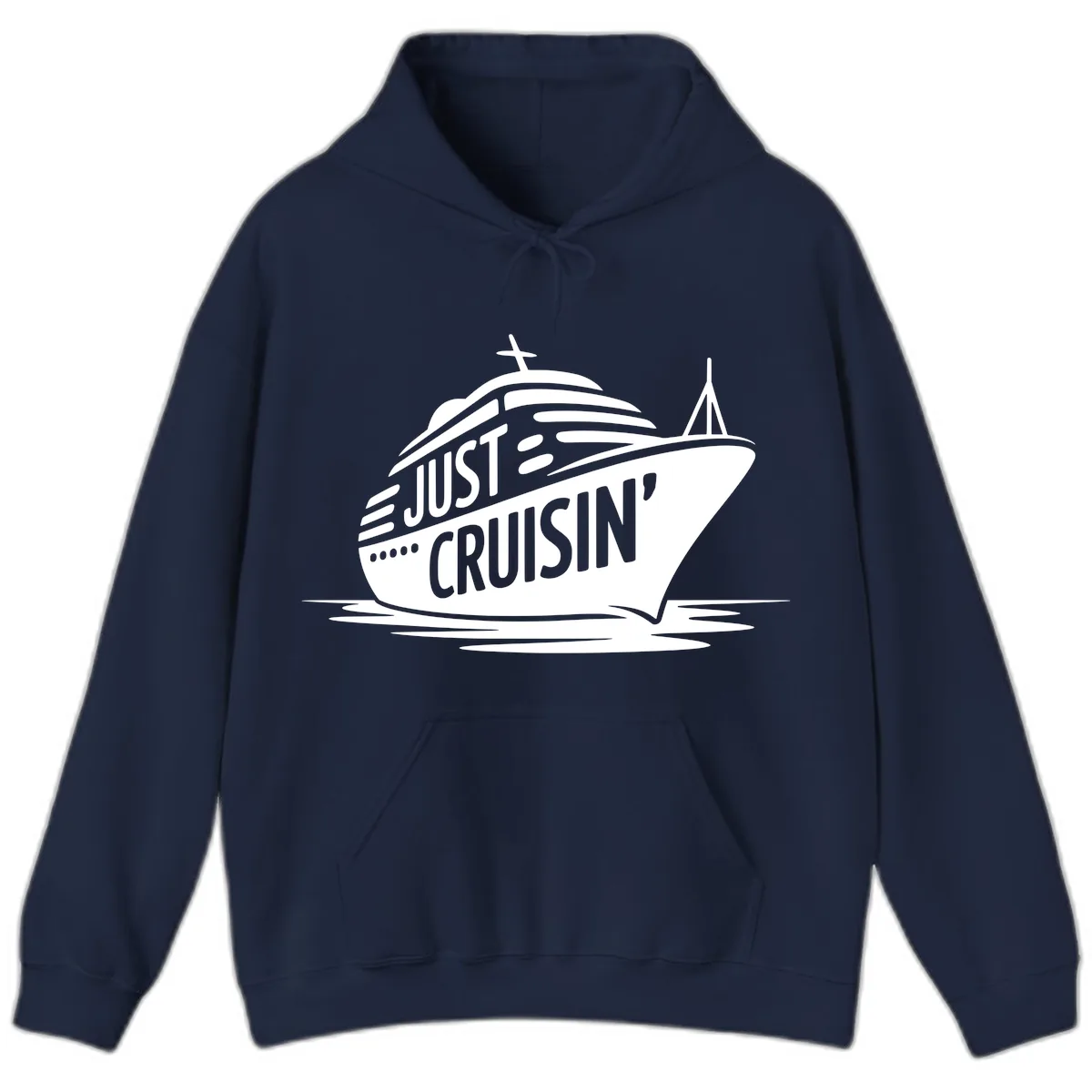 Just Cruisin' Cruise Ship Design Hoodie in Navy