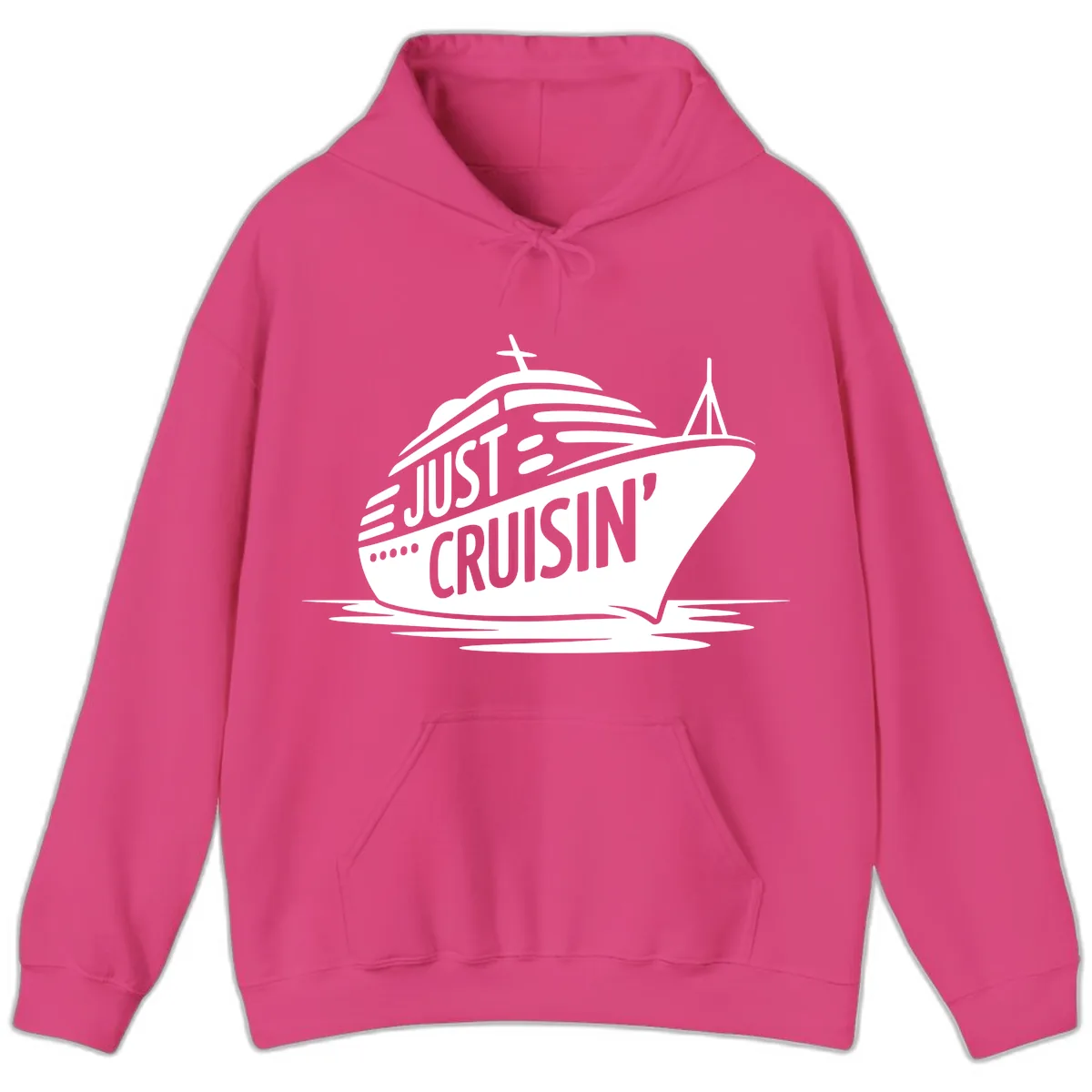 Just Cruisin' Cruise Ship Design Hoodie in Heliconia