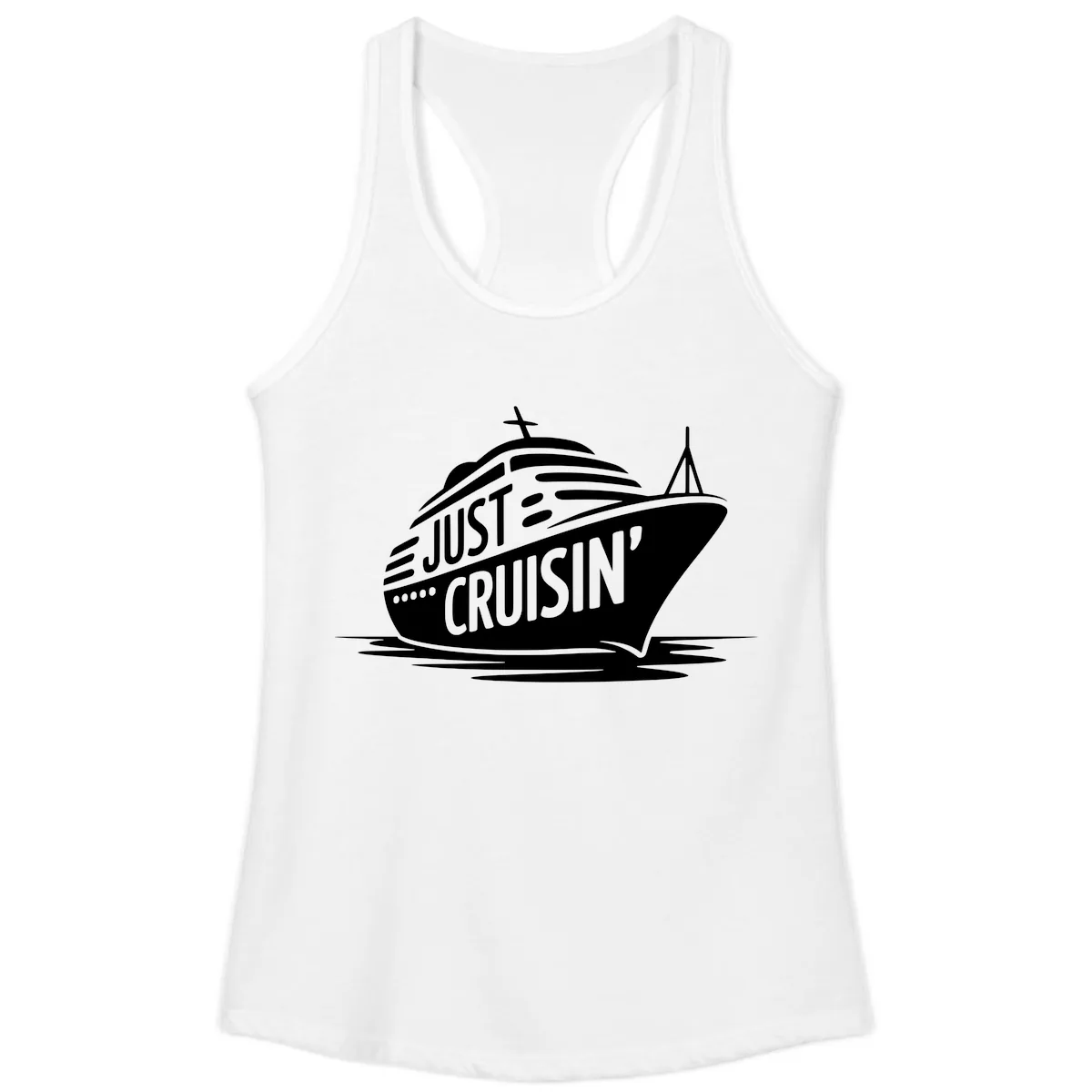 Just Cruisin' Cruise Ship Design Ladies Tank in White