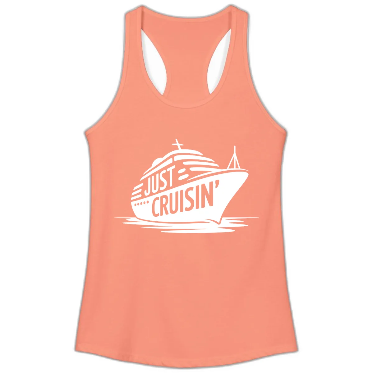 Just Cruisin' Cruise Ship Design Ladies Tank in Solid Light Orange