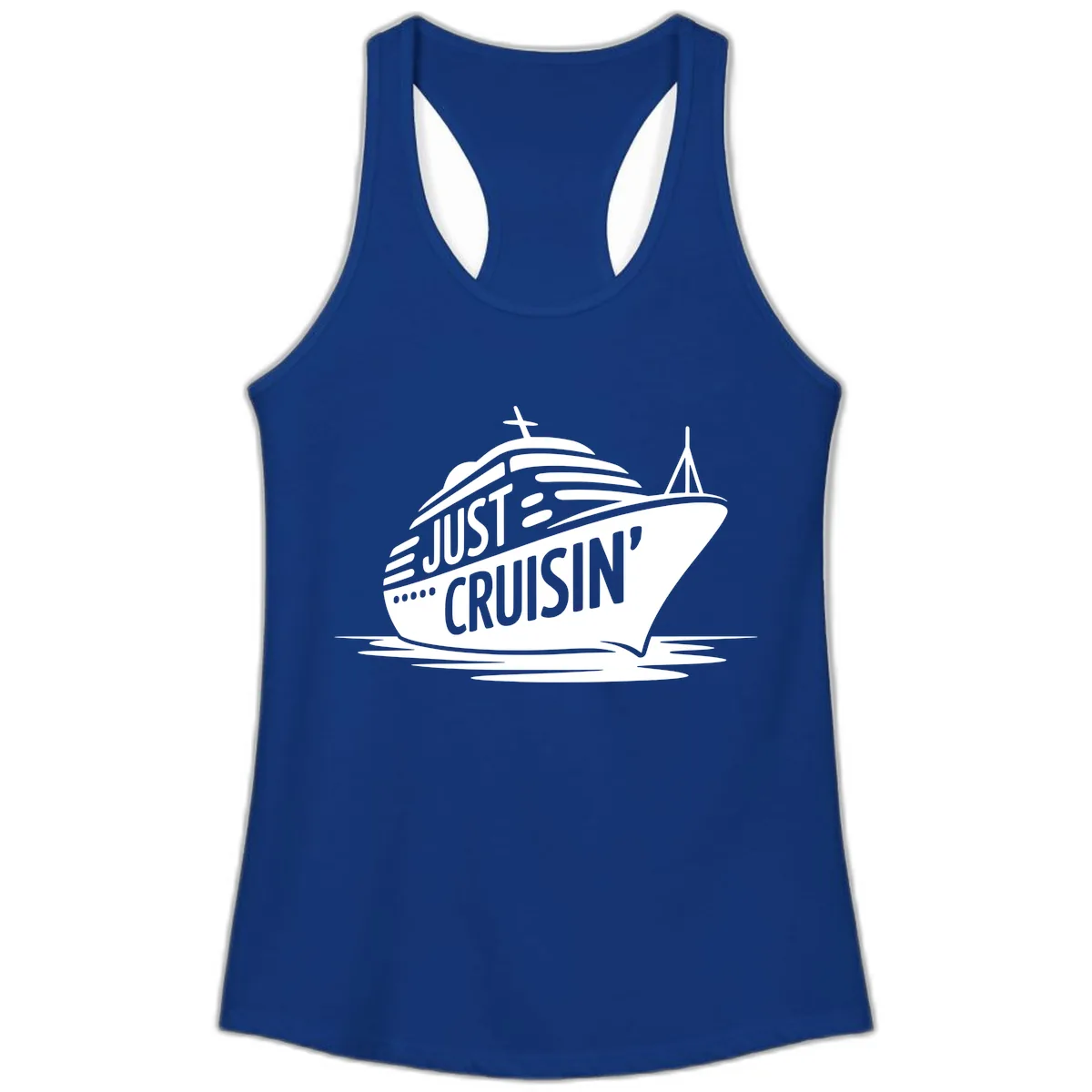 Just Cruisin' Cruise Ship Design Ladies Tank in Solid Royal