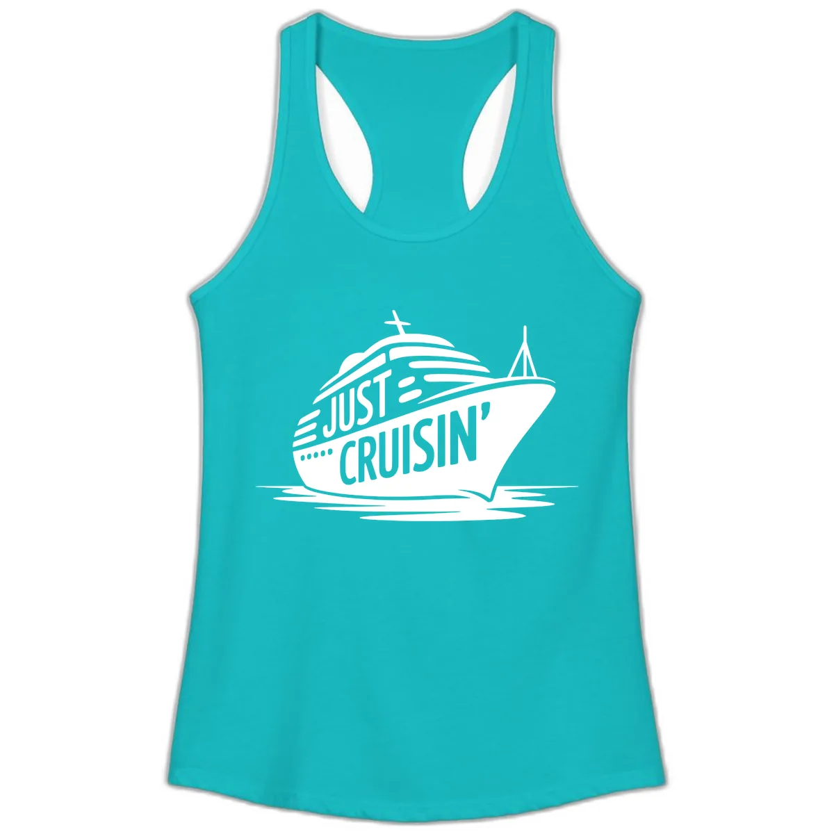 Just Cruisin' Cruise Ship Design Ladies Tank in Tahiti Blue