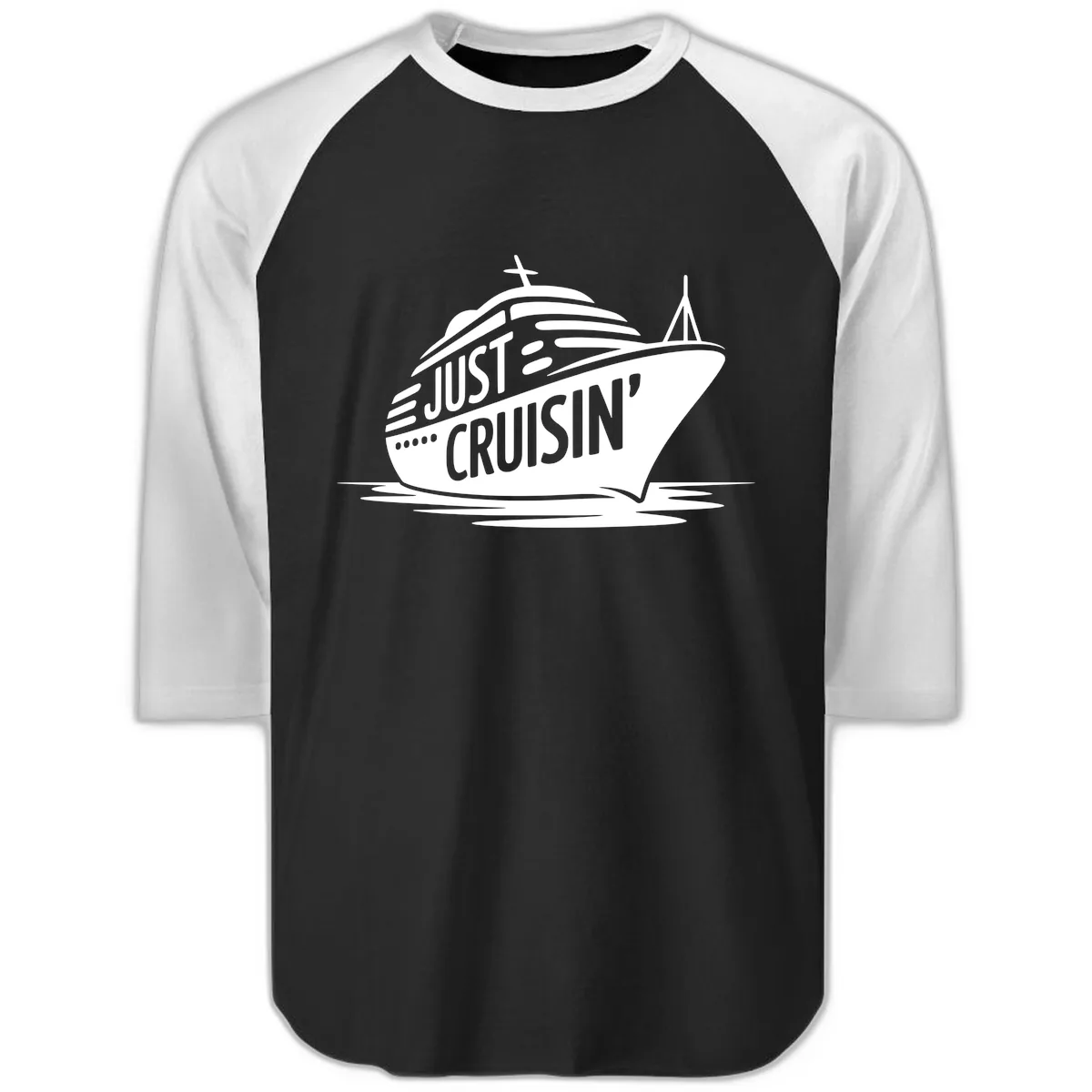 Just Cruisin' Cruise Ship Design Raglan 3/4 in Black White
