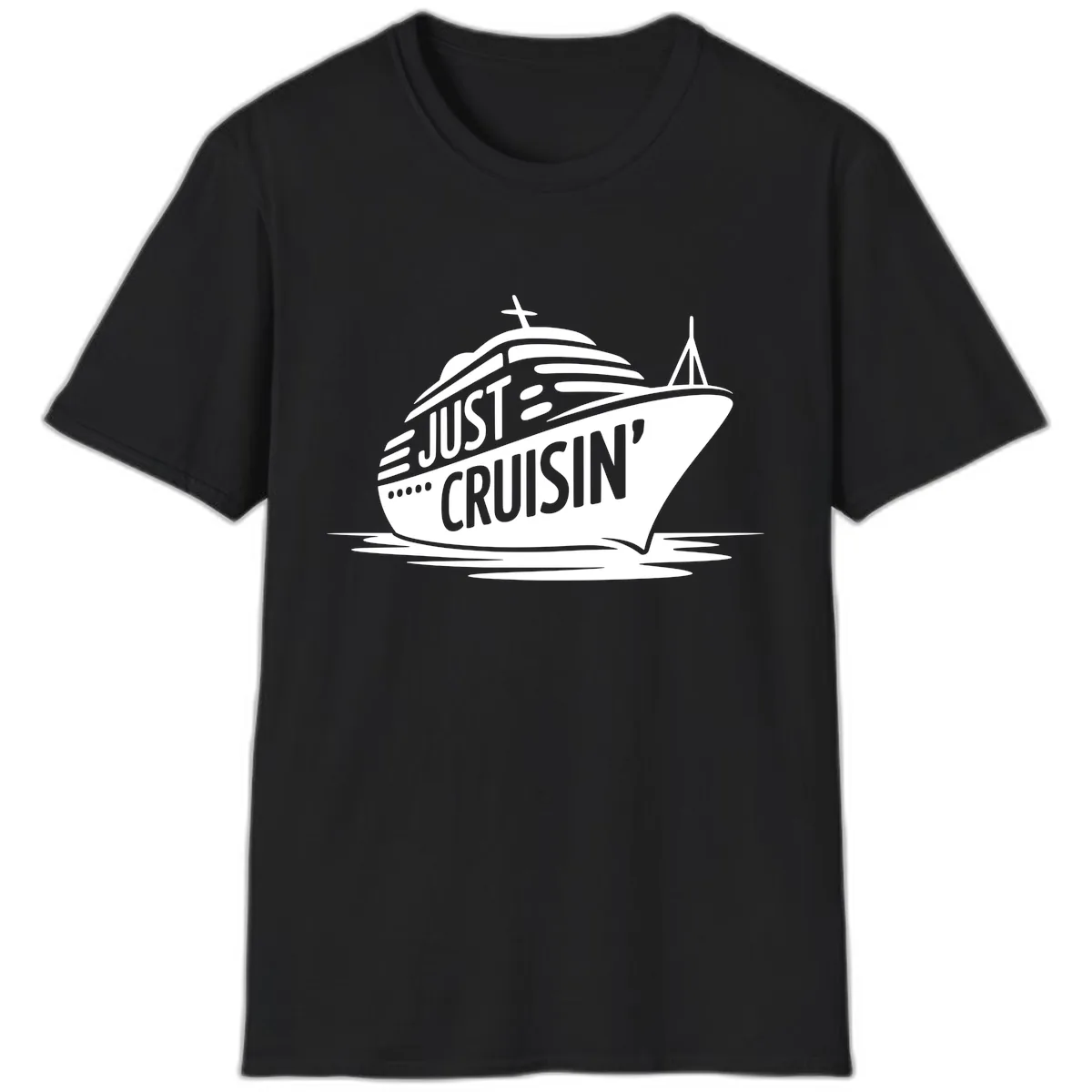 Just Cruisin' Cruise Ship Design T-Shirt in Black