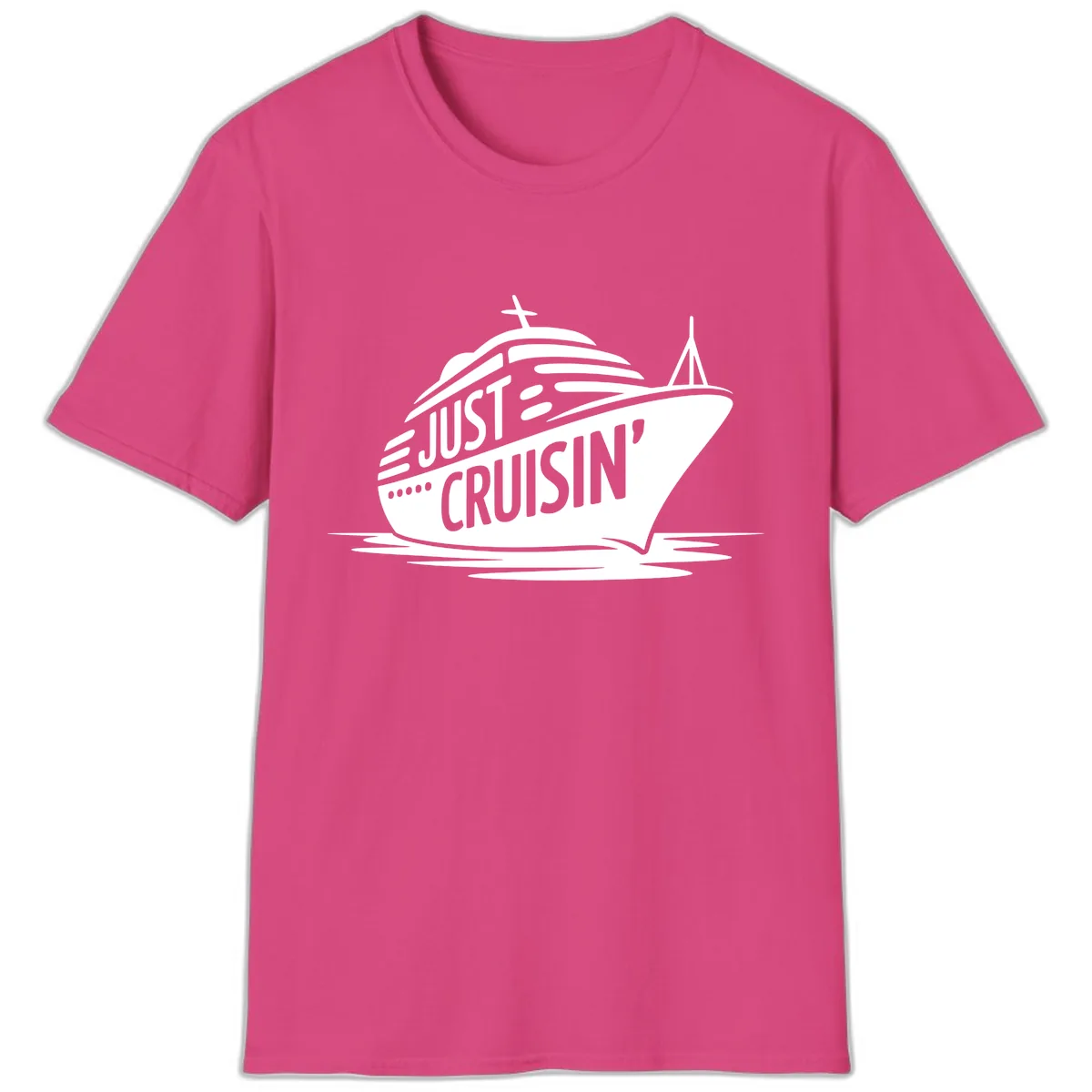 Just Cruisin' Cruise Ship Design T-Shirt in Heliconia