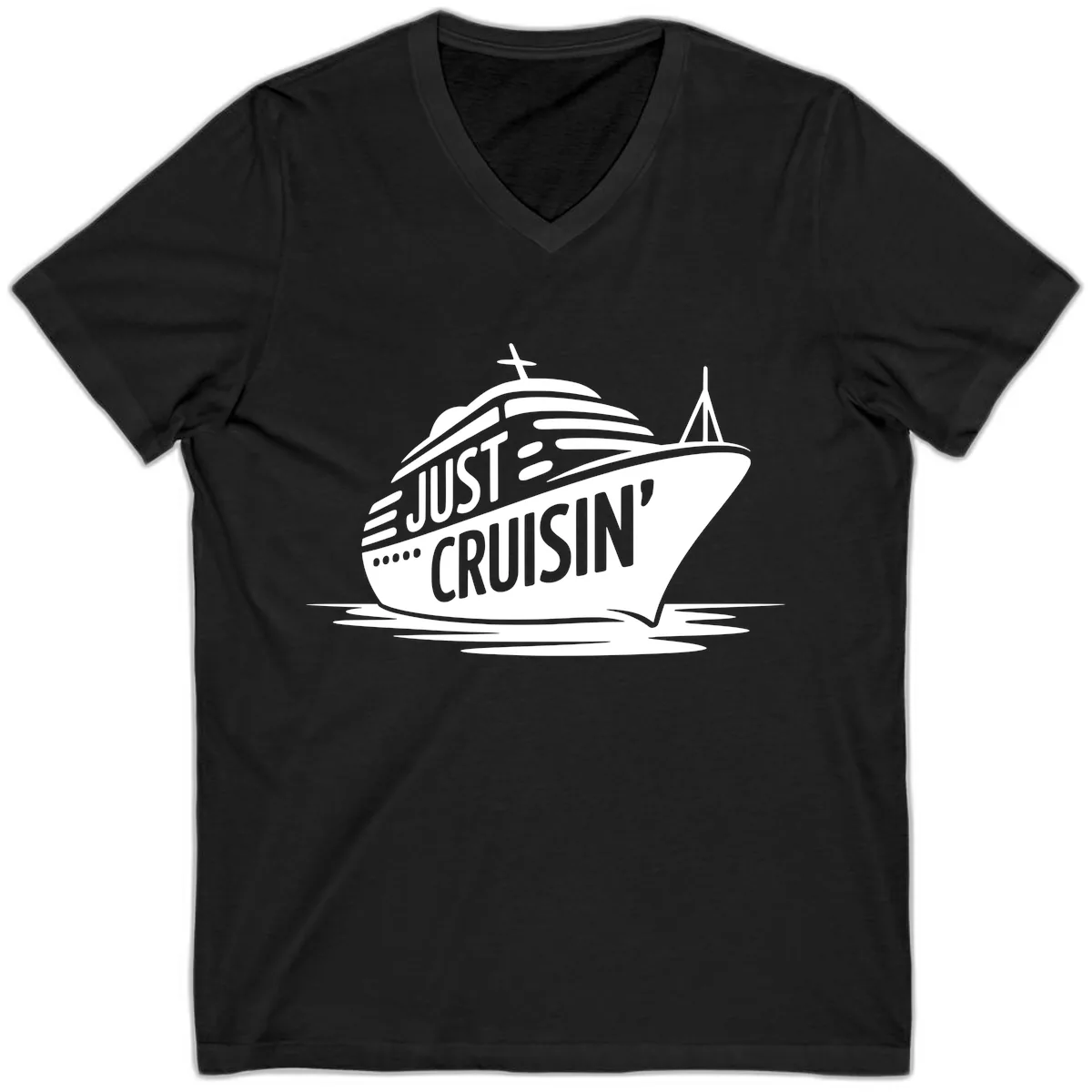 Just Cruisin' Cruise Ship Design V-Neck in Black