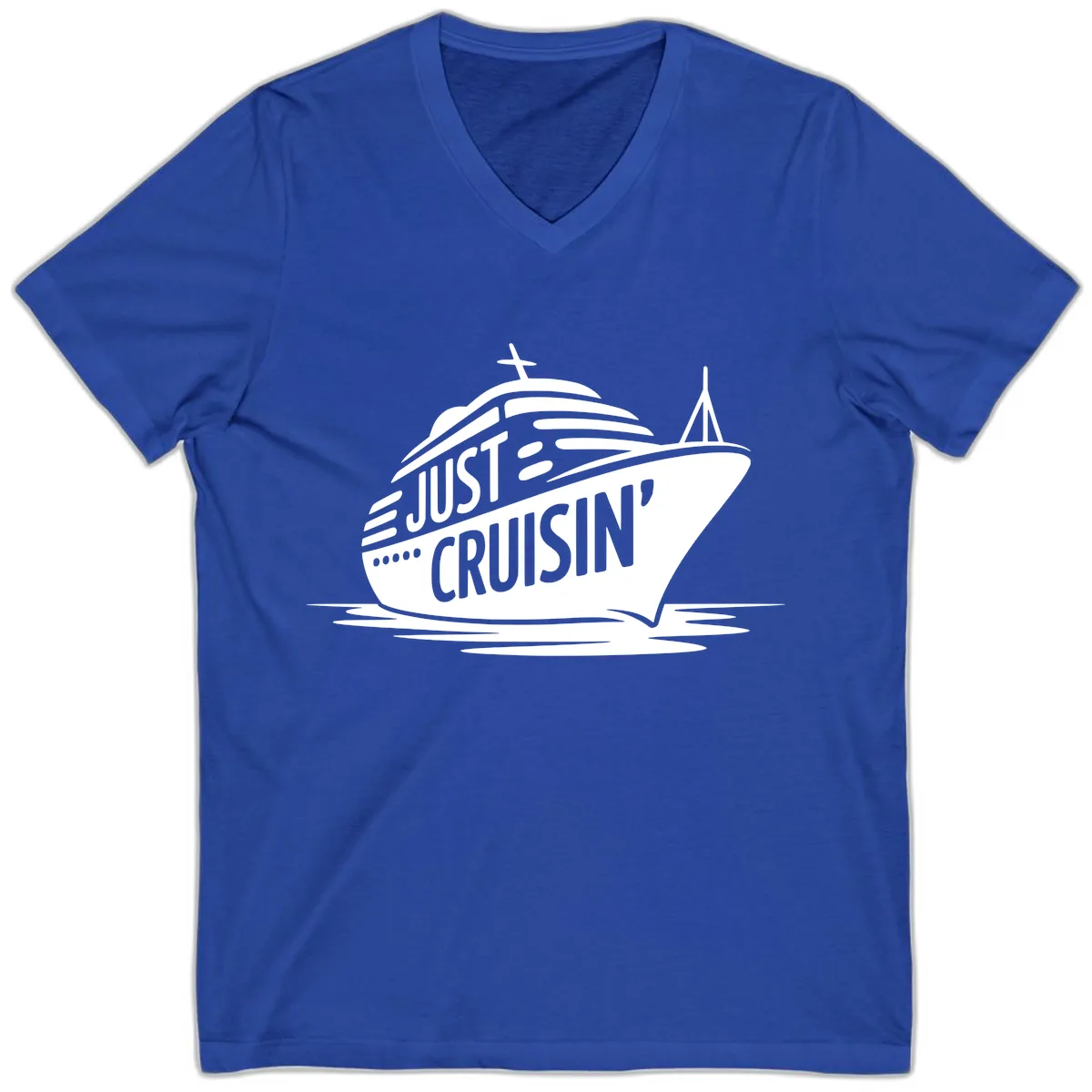 Just Cruisin' Cruise Ship Design V-Neck in True Royal
