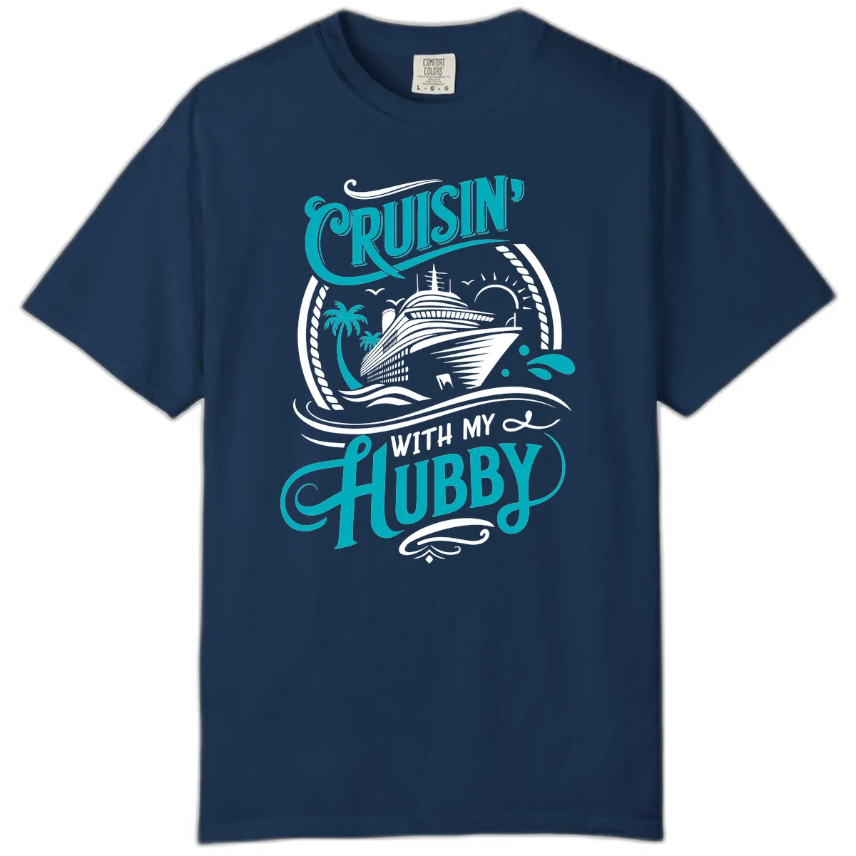 Cruisin With My Hubby Cruise Ship Design Comfort Color in Navy