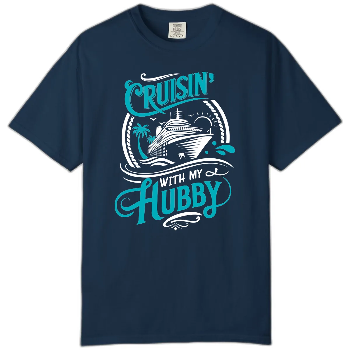 Cruisin With My Hubby Cruise Ship Design Comfort Color in True Navy