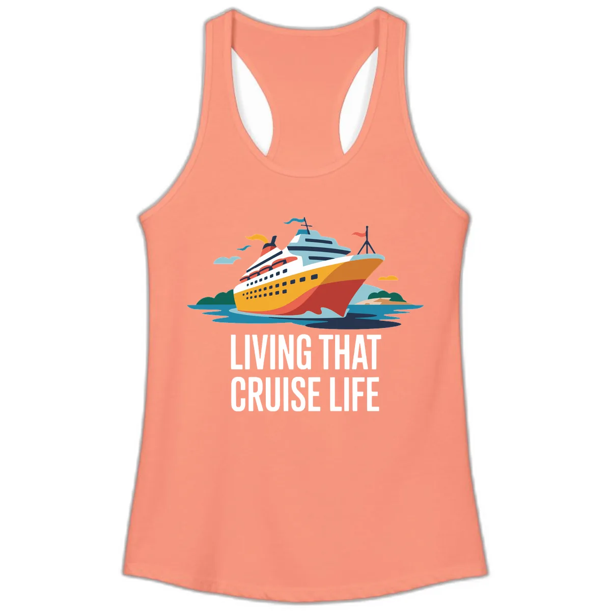 Living That Cruise Life Ladies Tank in Solid Light Orange