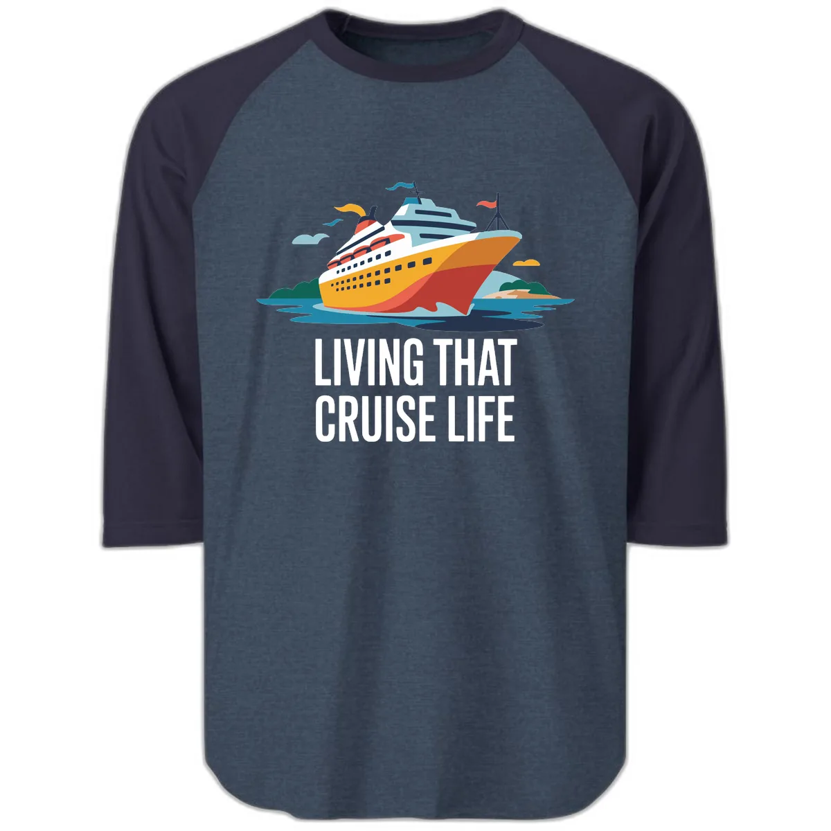 Living That Cruise Life Raglan 3/4 in Heather Denim Navy