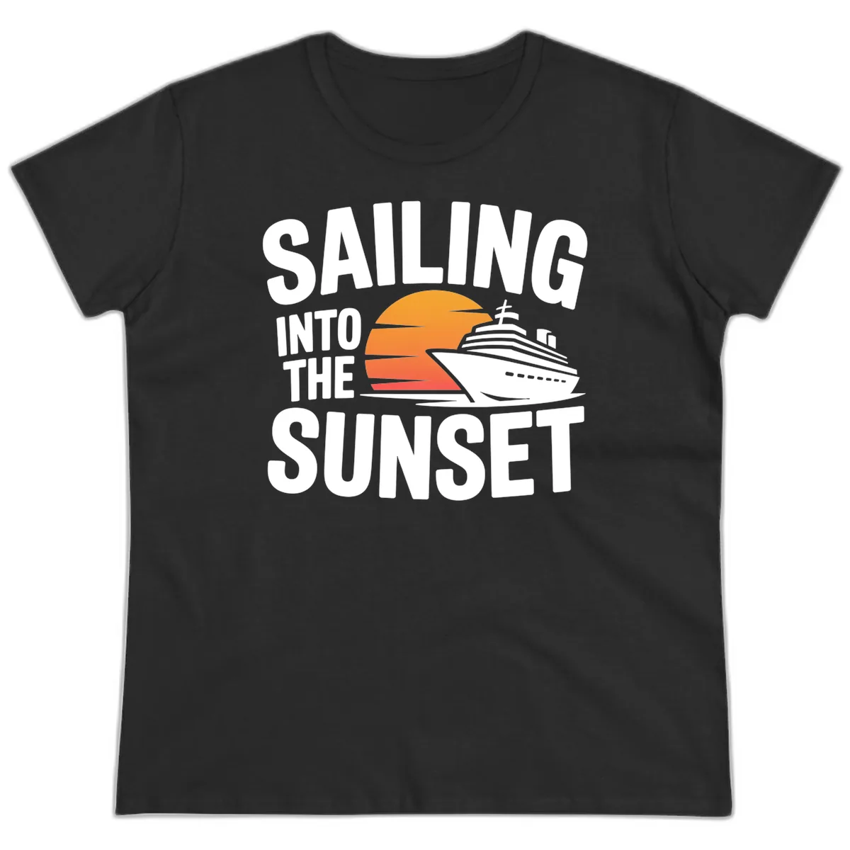 Sailing Into The Sunset Cruise Design Ladies Tee in Black