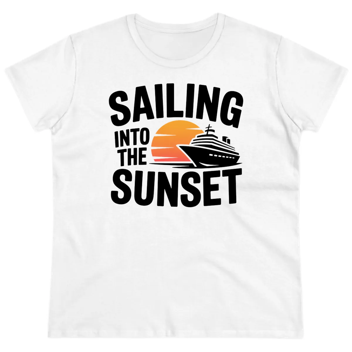 Sailing Into The Sunset Cruise Design Ladies Tee in White