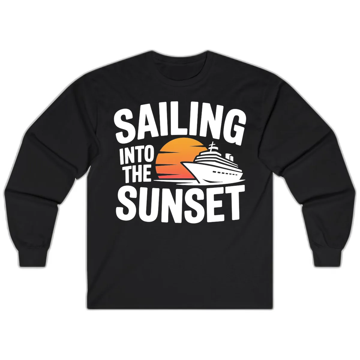 Sailing Into The Sunset Cruise Design Long Sleeve in Black