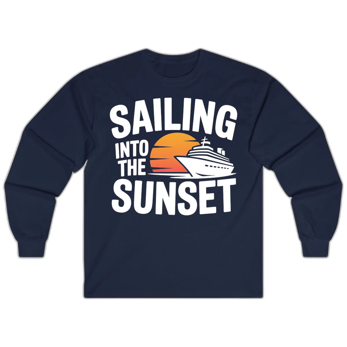 Sailing Into The Sunset Cruise Design Long Sleeve in Navy