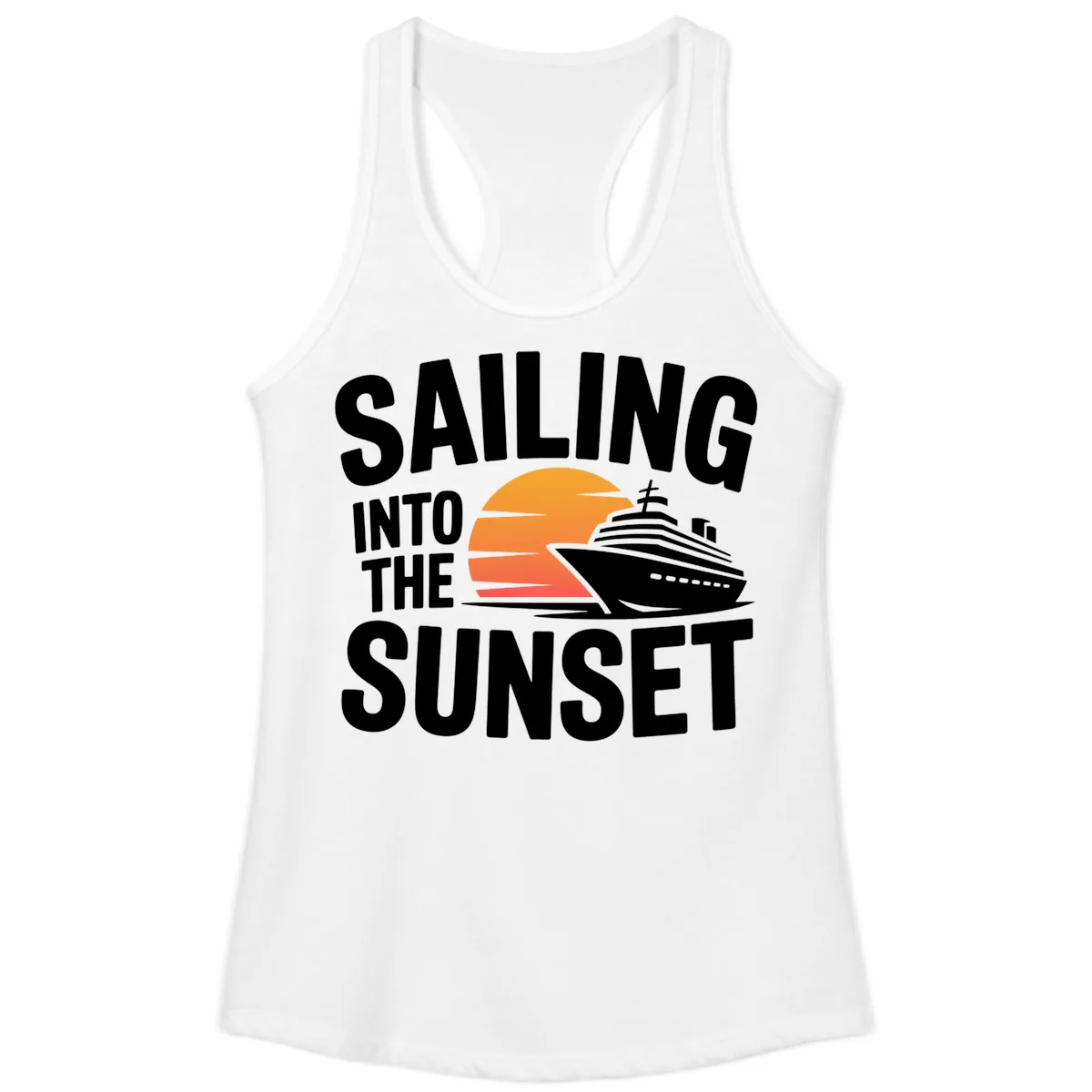 Sailing Into The Sunset Cruise Design Ladies Tank in White