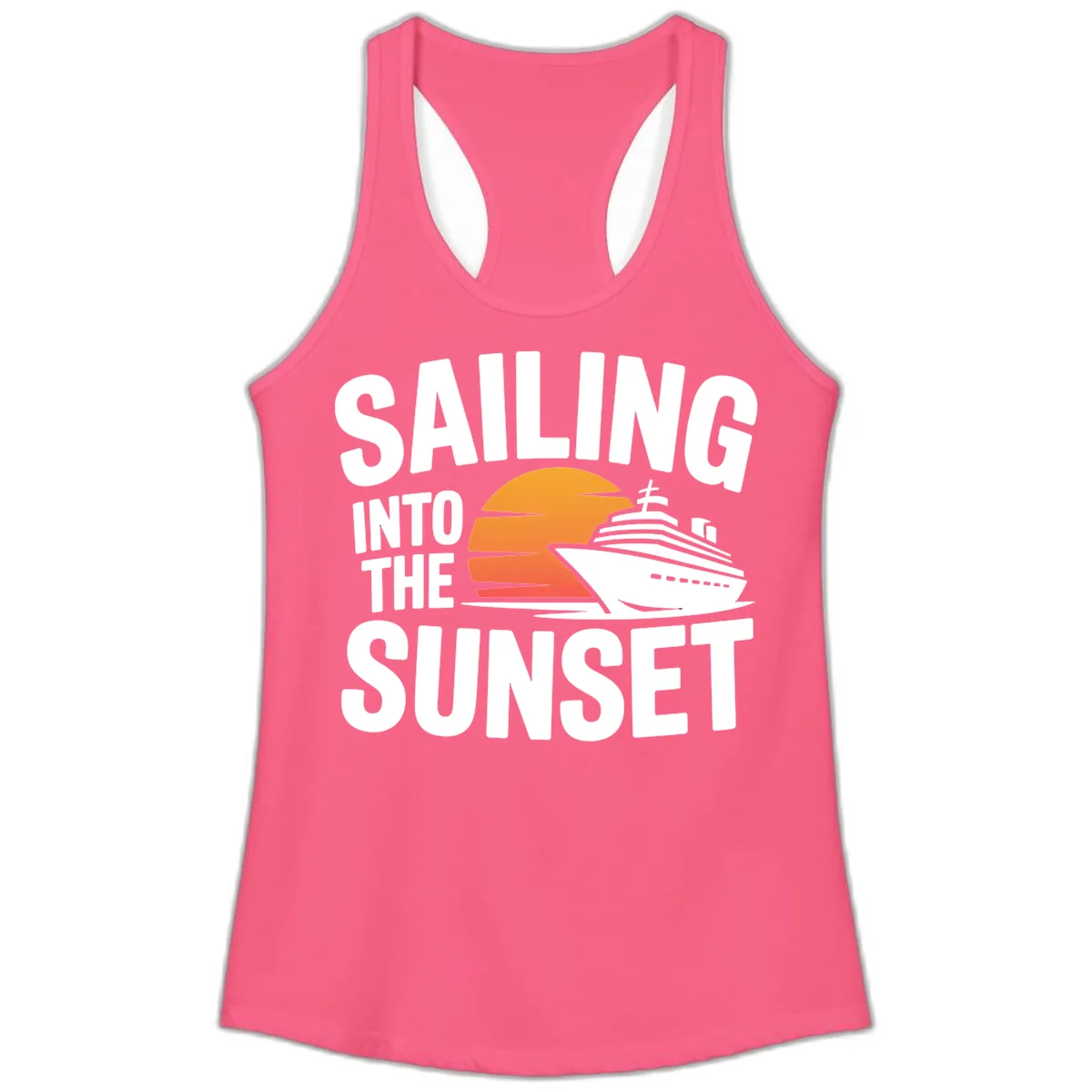 Sailing Into The Sunset Cruise Design Ladies Tank in Solid Hot Pink