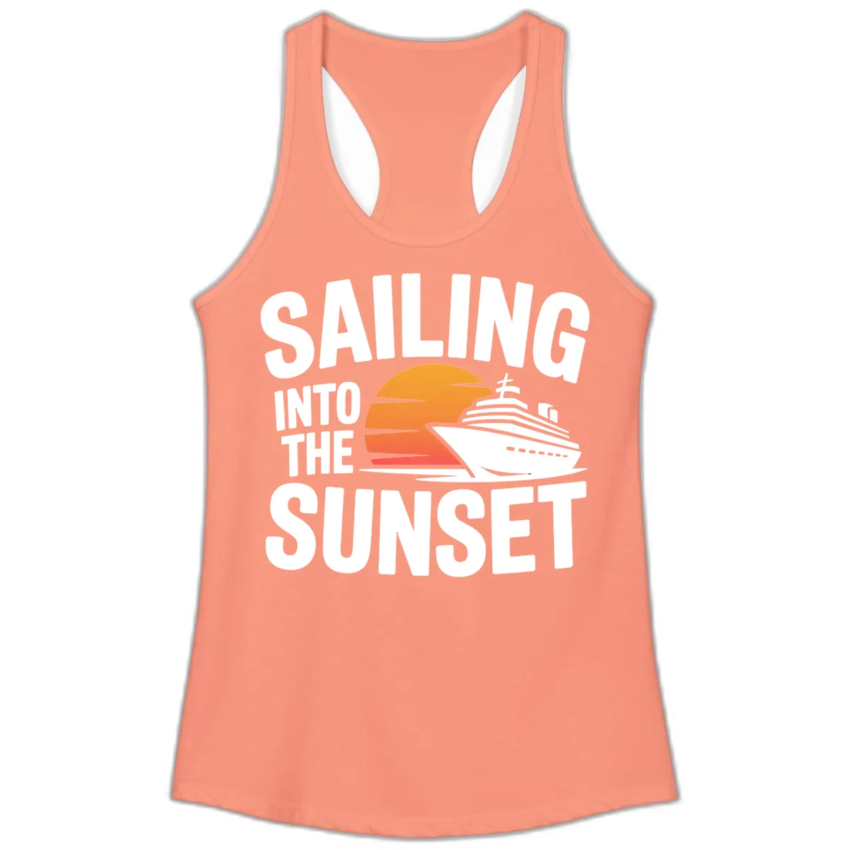 Sailing Into The Sunset Cruise Design Ladies Tank in Solid Light Orange