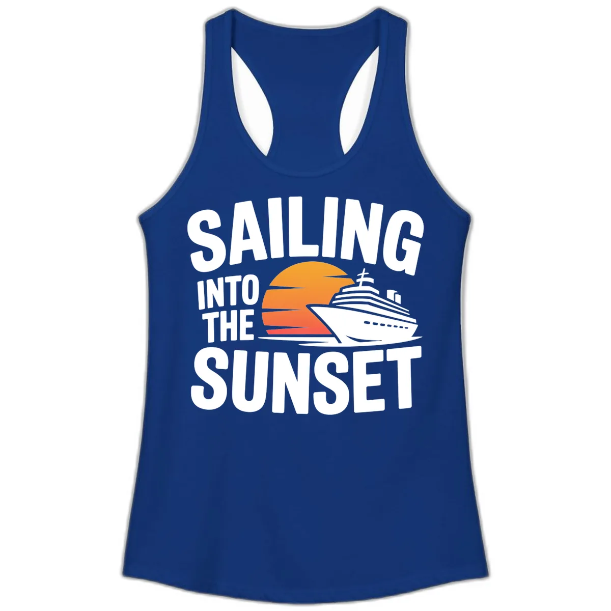 Sailing Into The Sunset Cruise Design Ladies Tank in Solid Royal