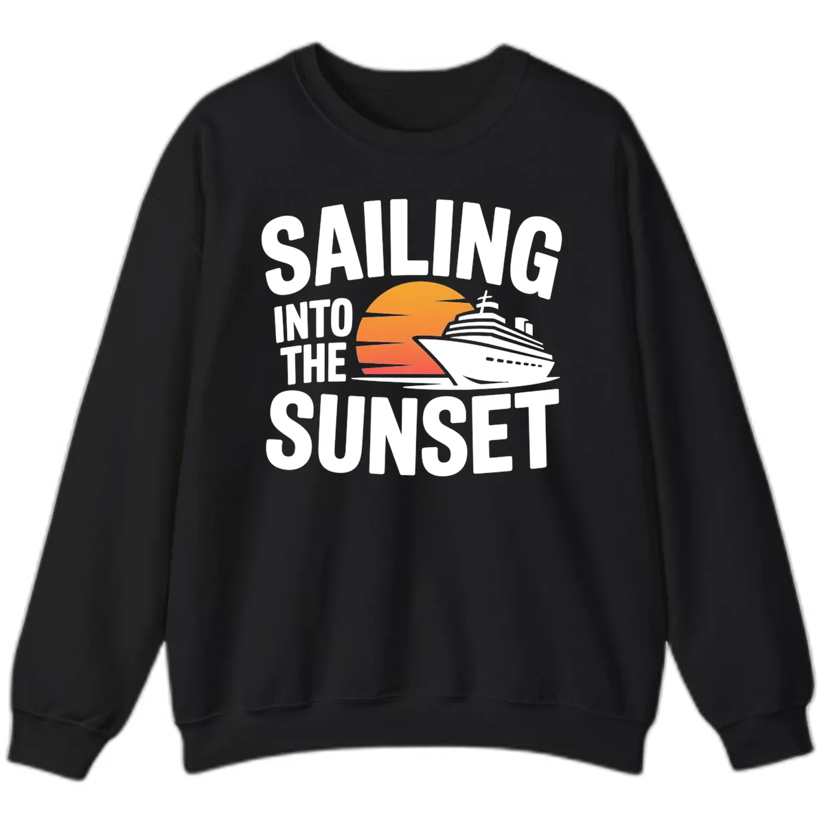 Sailing Into The Sunset Cruise Design Sweatshirt in Black