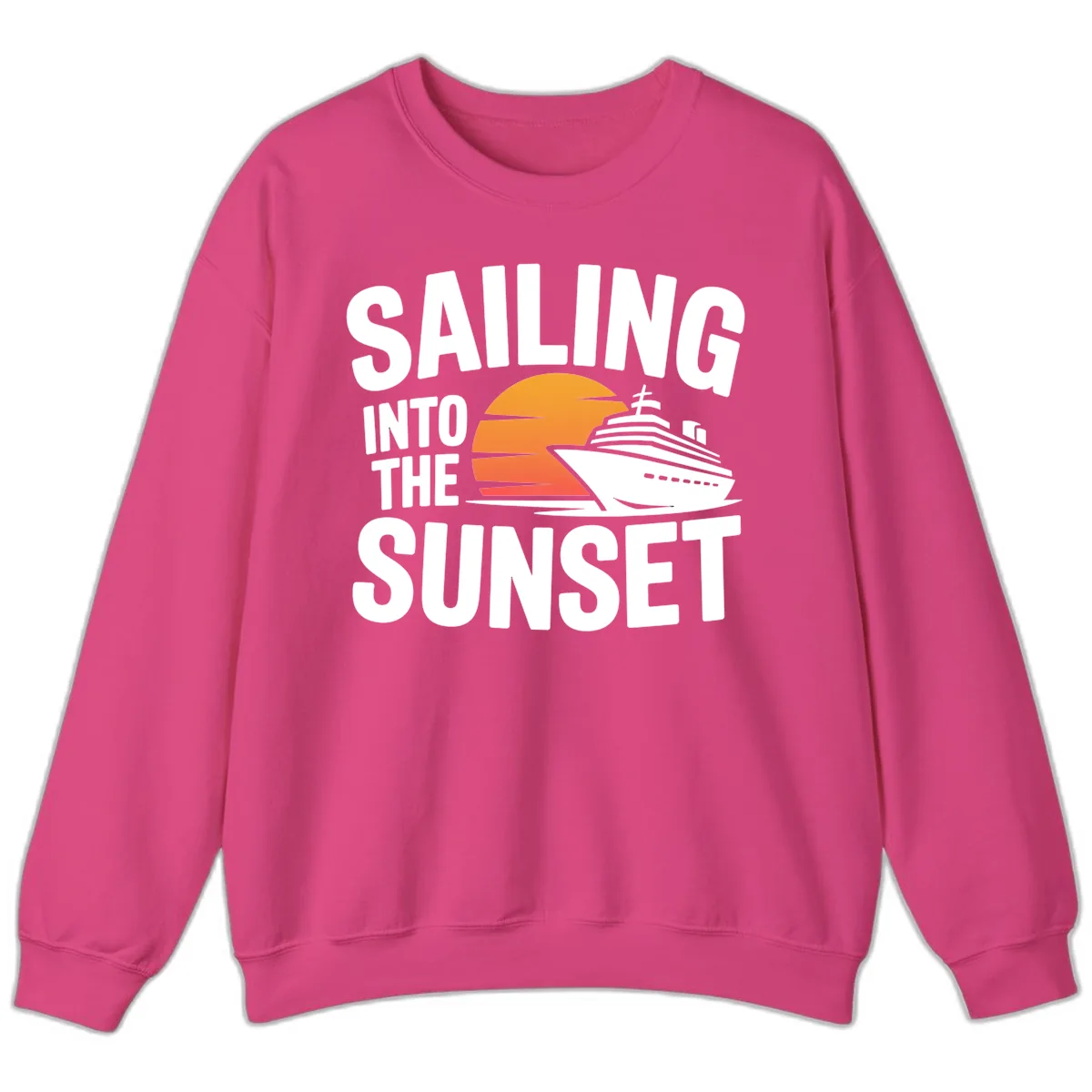Sailing Into The Sunset Cruise Design Sweatshirt in Heliconia