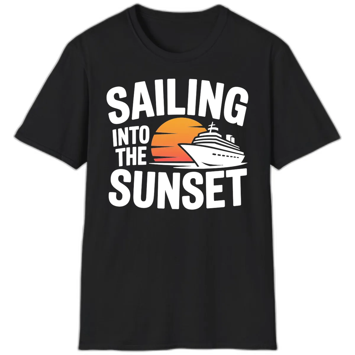 Sailing Into The Sunset Cruise Design T-Shirt in Black