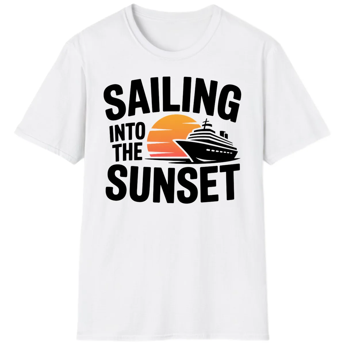 Sailing Into The Sunset Cruise Design T-Shirt in White