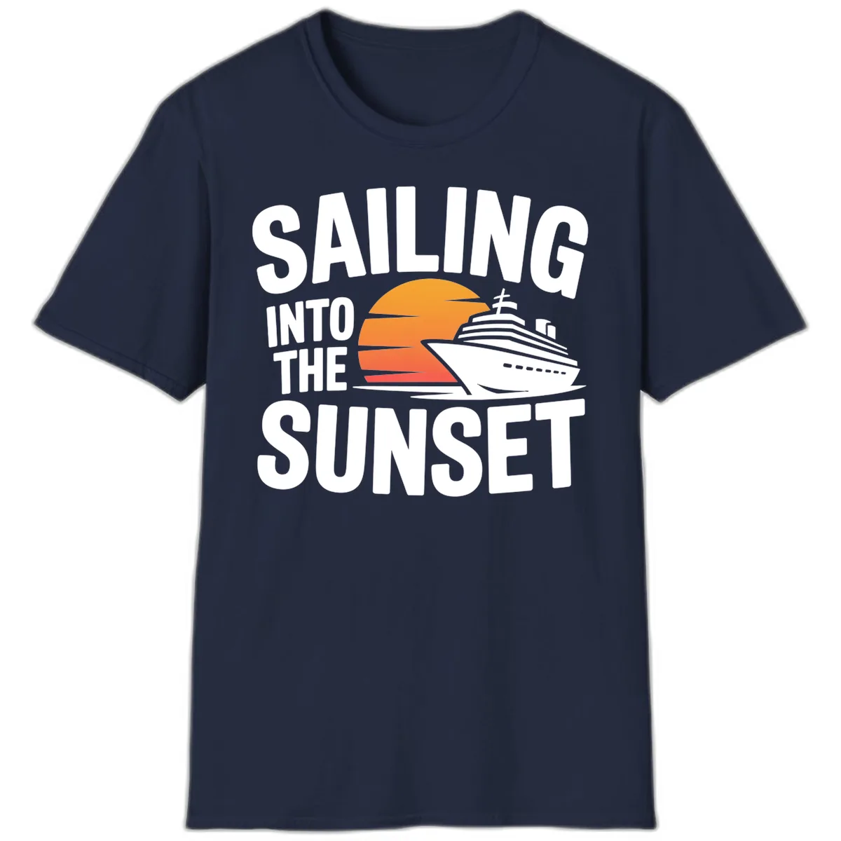 Sailing Into The Sunset Cruise Design T-Shirt in Navy