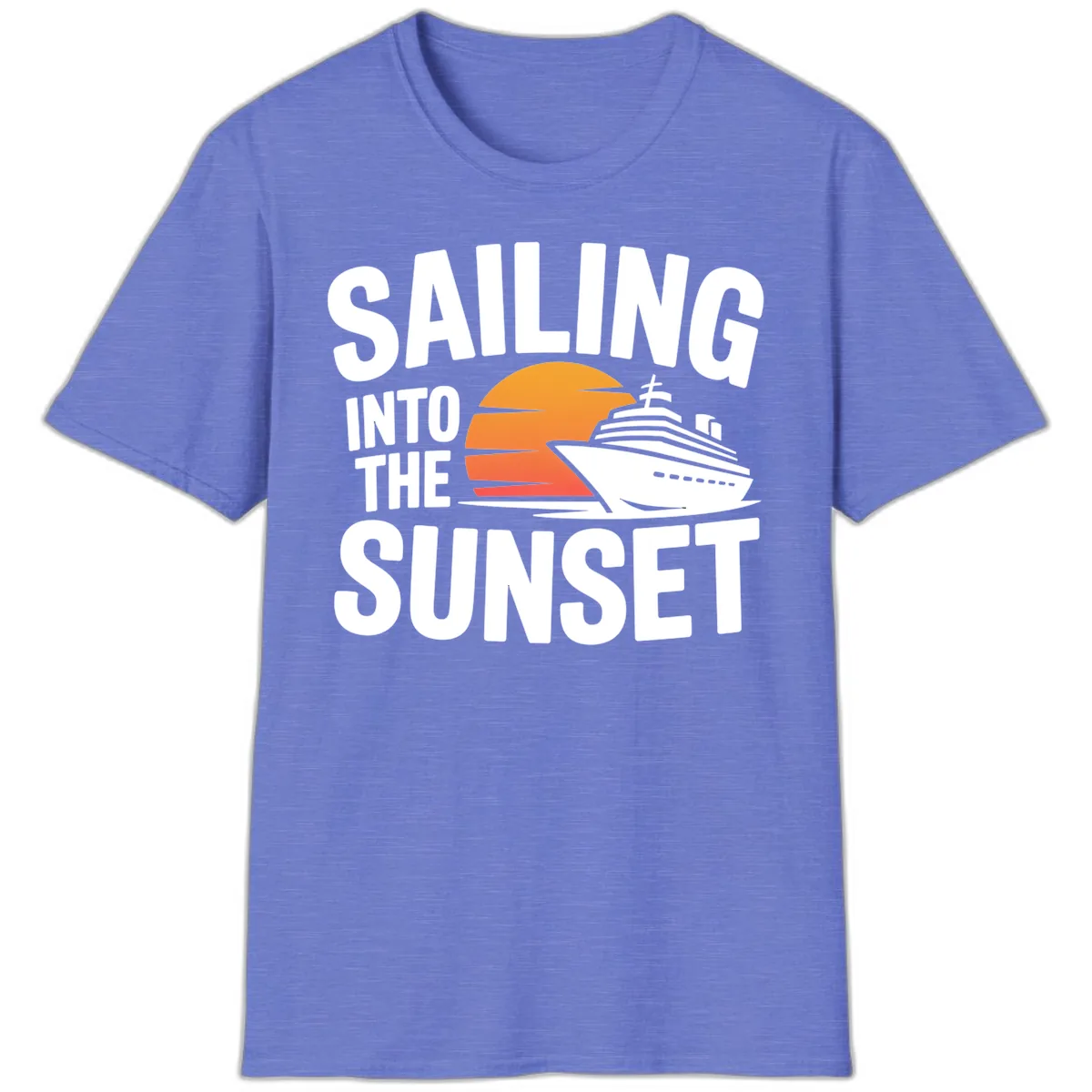 Sailing Into The Sunset Cruise Design T-Shirt in Heather Royal