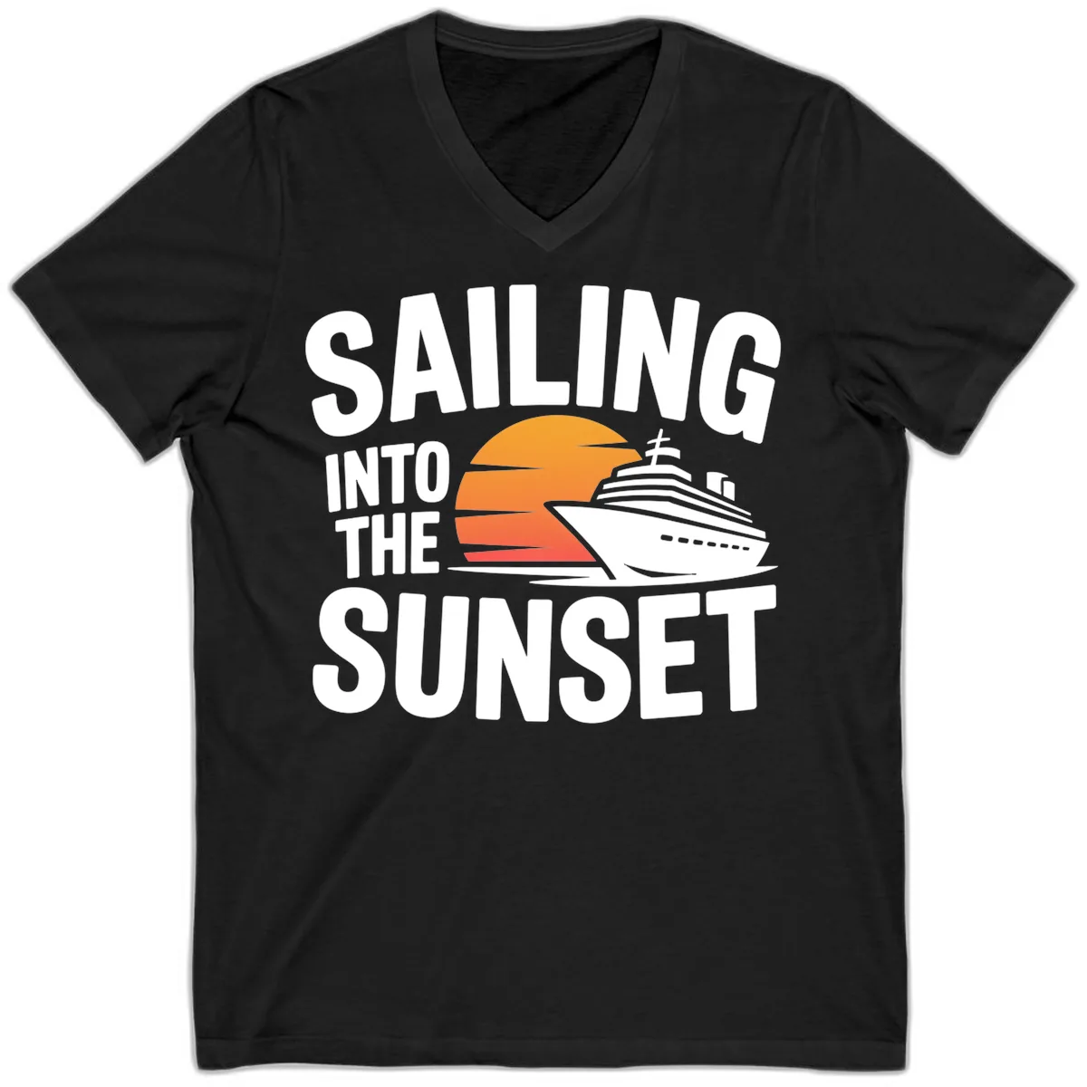 Sailing Into The Sunset Cruise Design V-Neck in Black