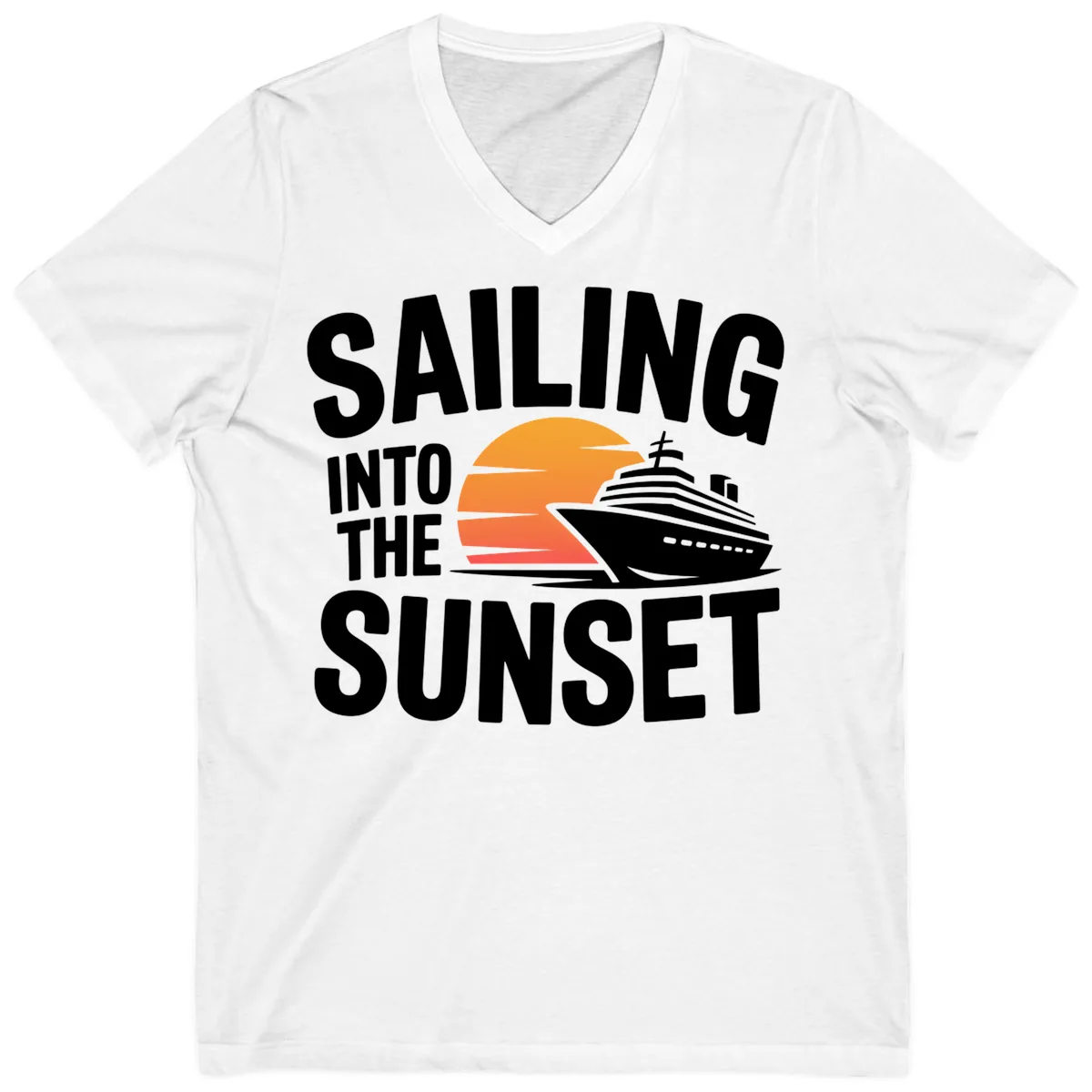 Sailing Into The Sunset Cruise Design V-Neck in White