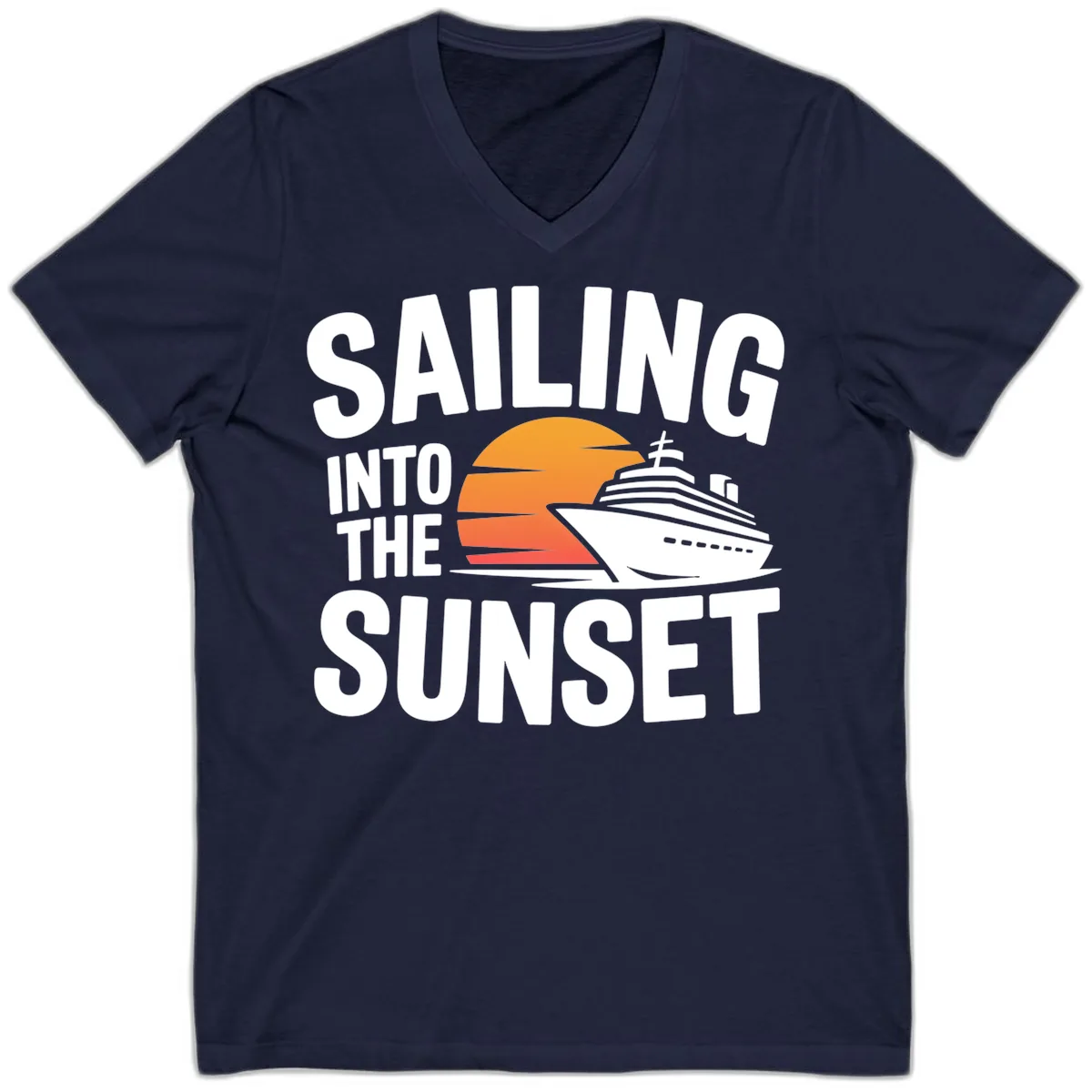 Sailing Into The Sunset Cruise Design V-Neck in Navy